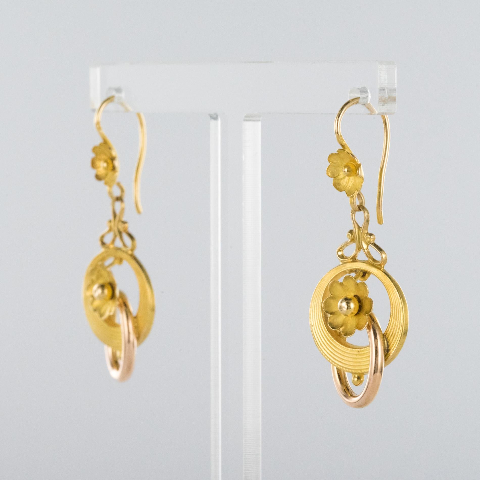 20th Century French Belle Époque Yellow Gold Dangle Earrings In Good Condition In Poitiers, FR