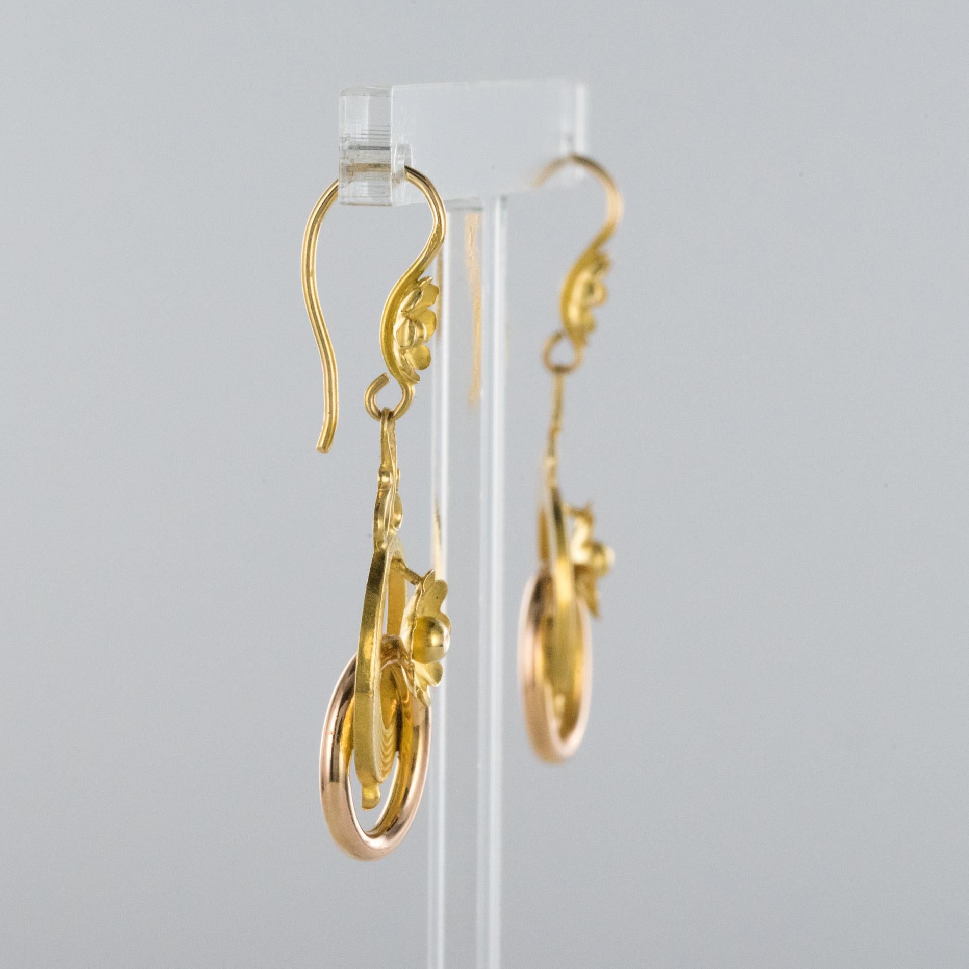 20th Century French Belle Époque Yellow Gold Dangle Earrings 2