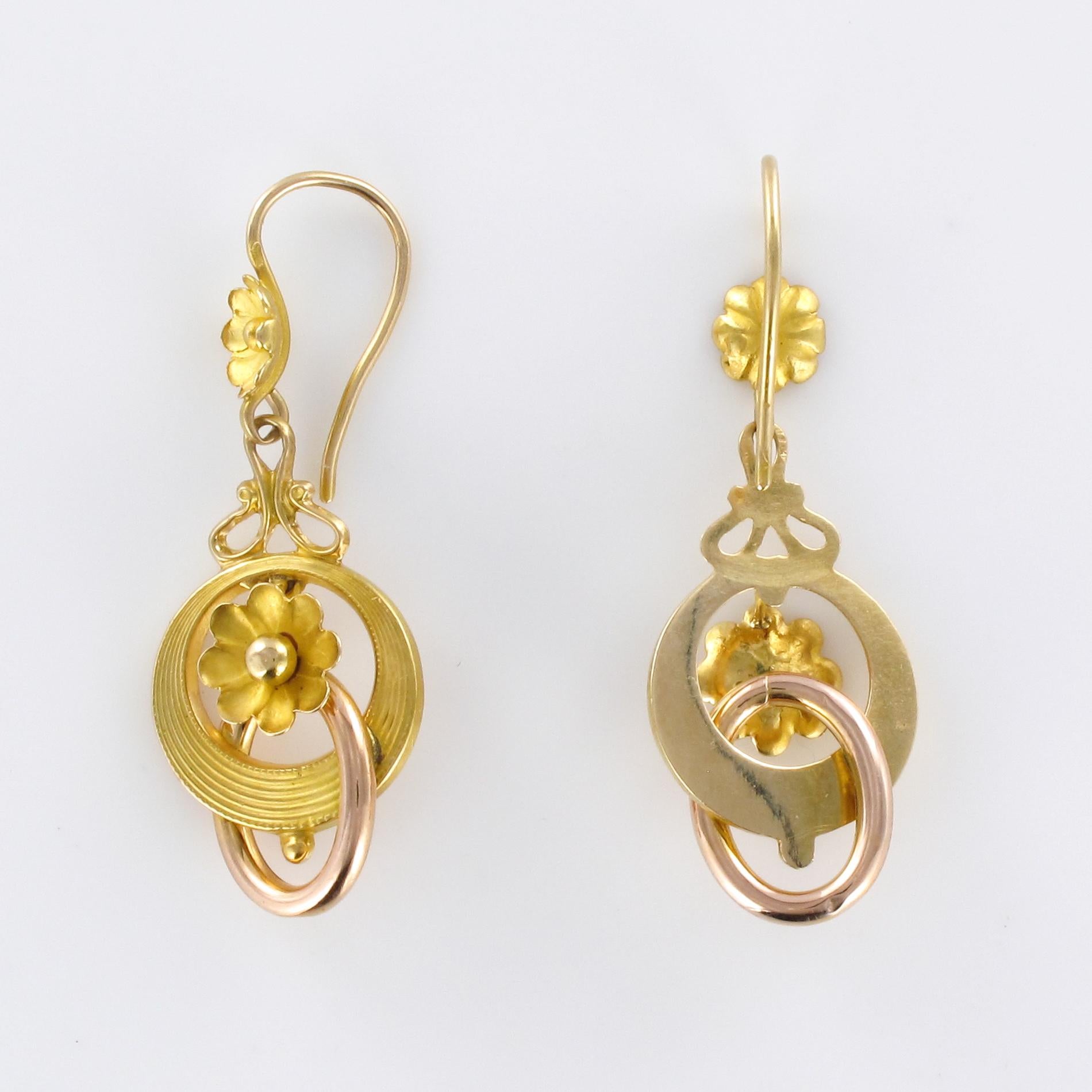 20th Century French Belle Époque Yellow Gold Dangle Earrings 3