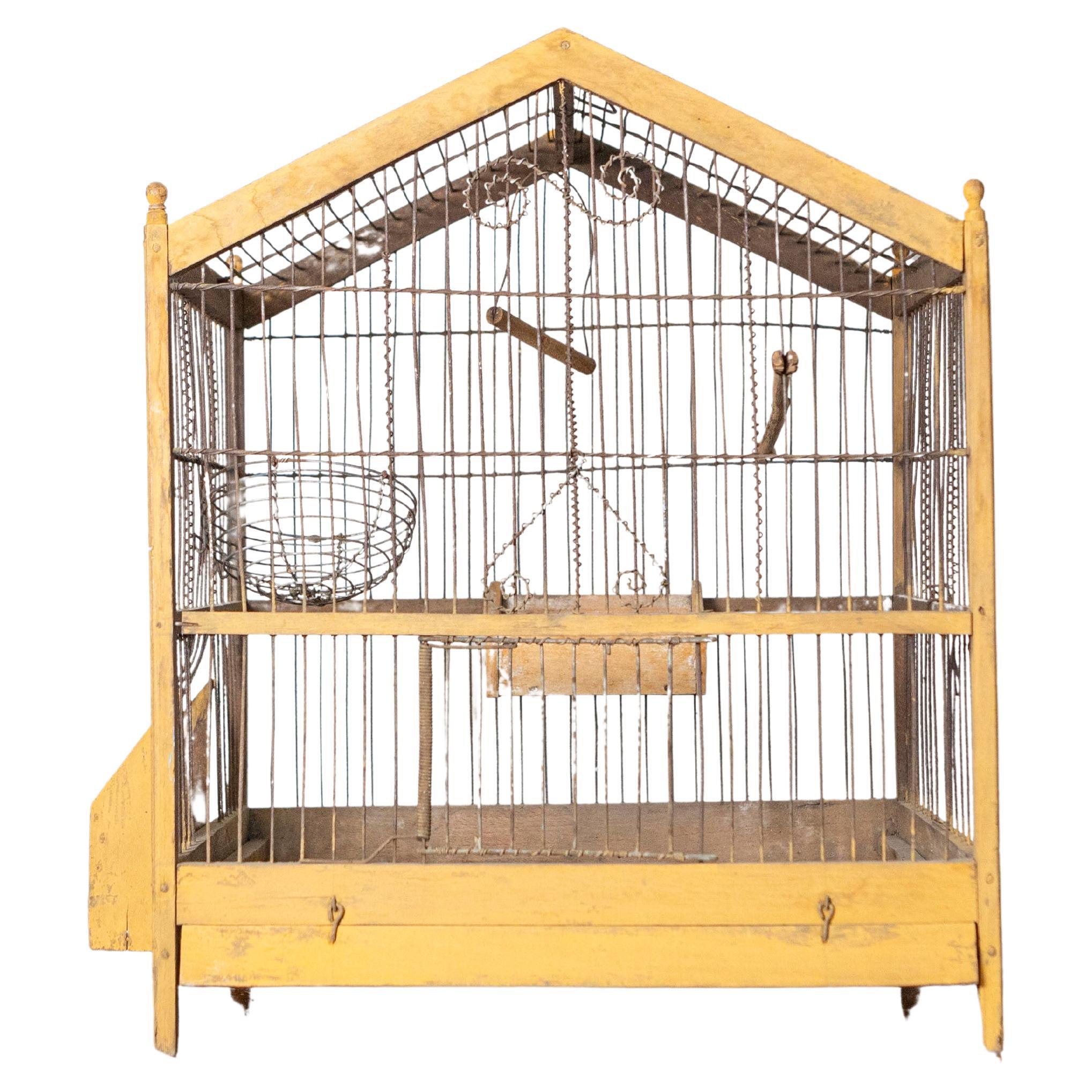 20th Century French Birdcage in Painted Wood and Iron