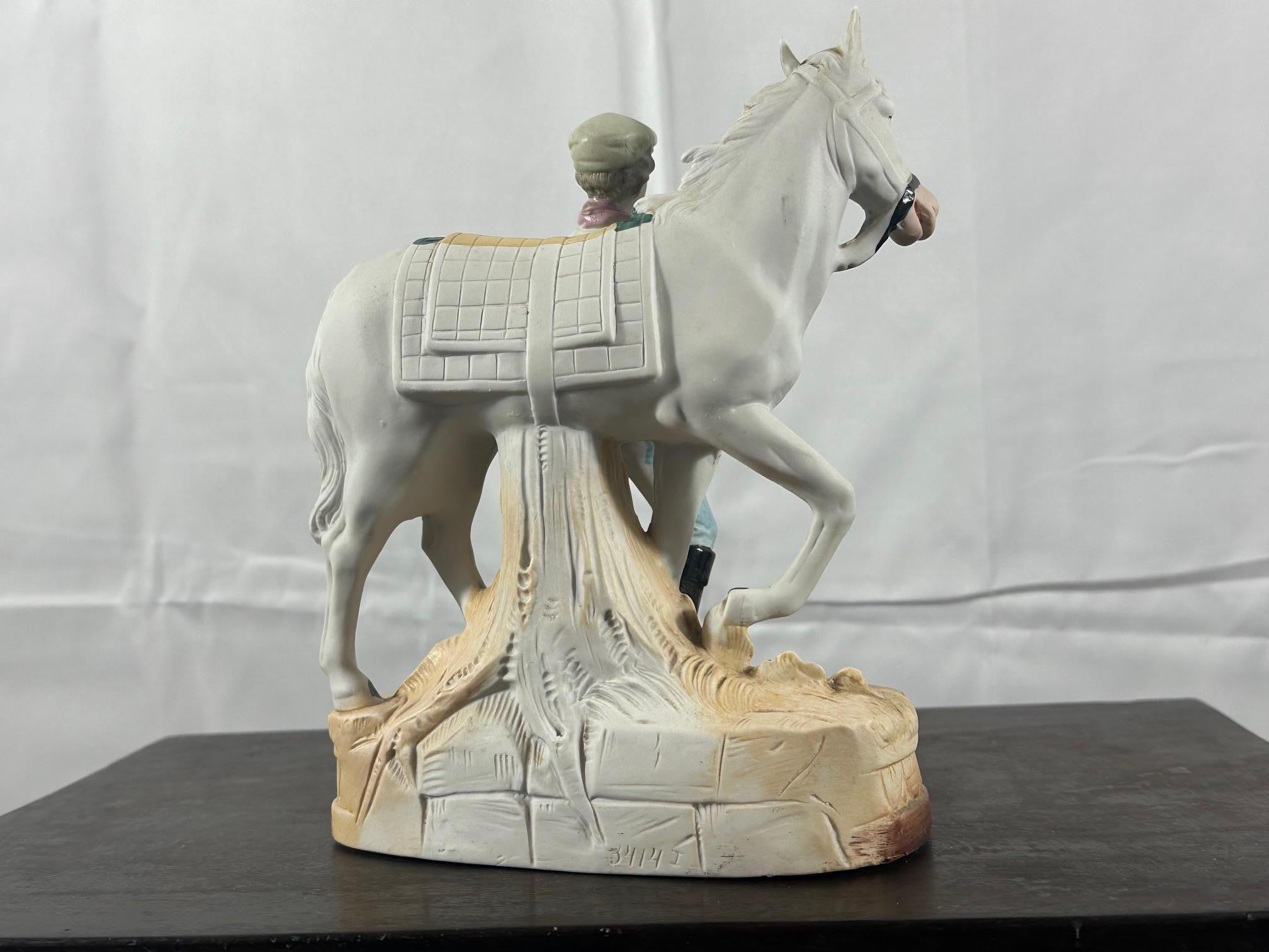 Early 20th Century 20th century French Bisque Horse and His Rider Figural group, 1920s For Sale