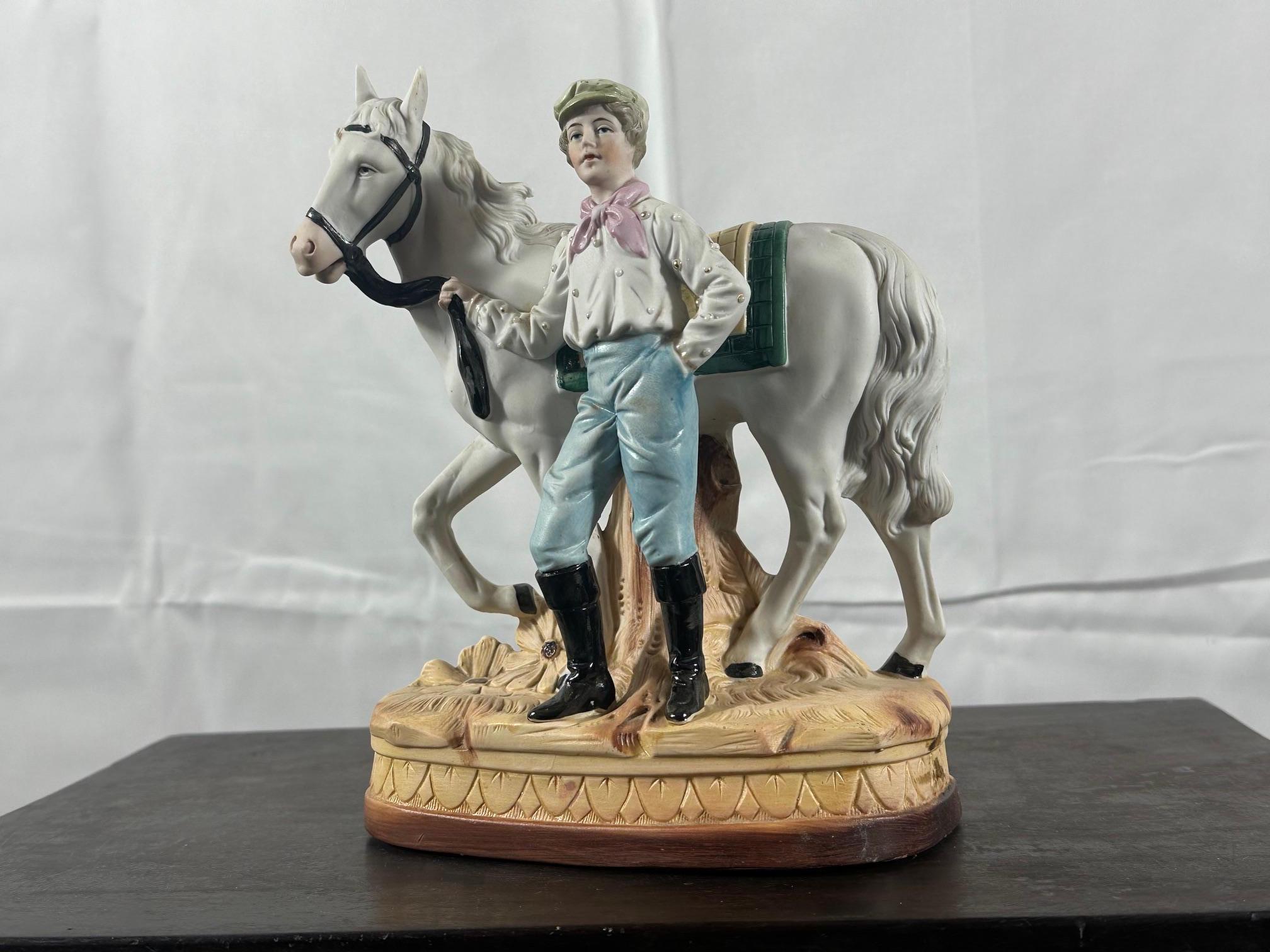 20th century French Bisque Horse and His Rider Figural group, 1920s For Sale 2