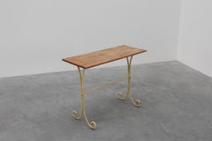 20th century French bistro table with cast iron base and oak top