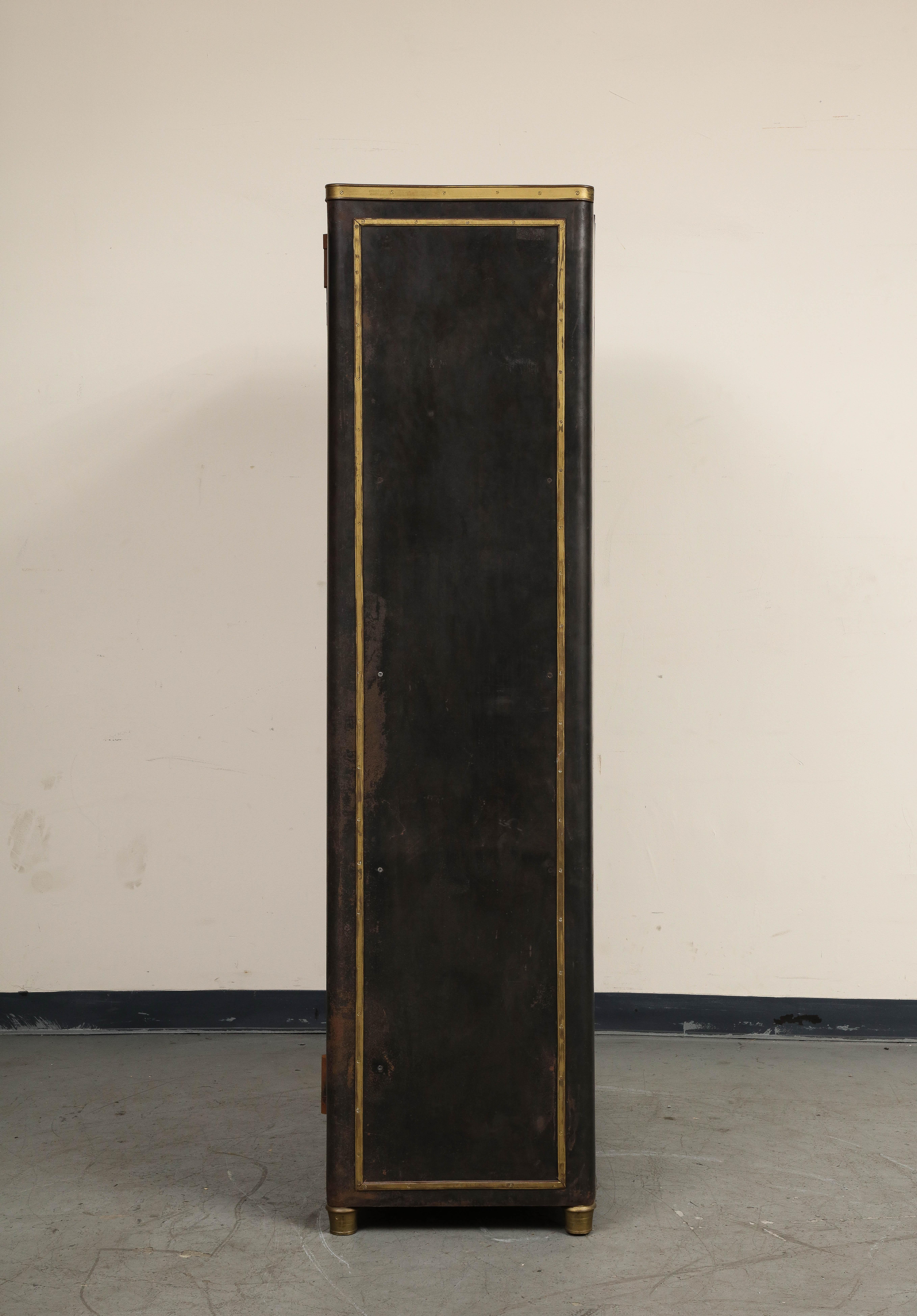 20th Century French Blackened Metal Cabinet with Brass Accents 7