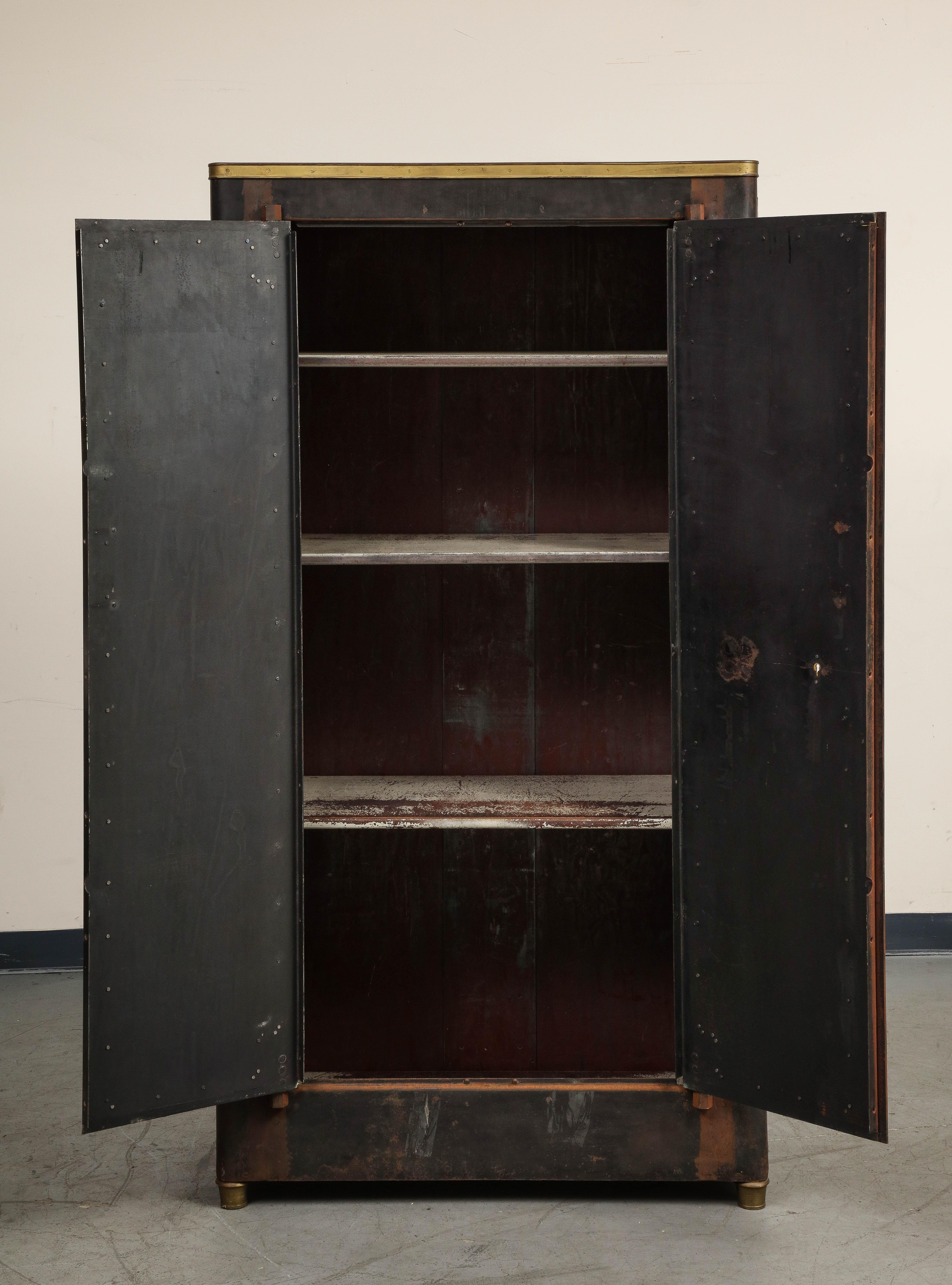 20th Century French Blackened Metal Cabinet with Brass Accents In Good Condition In Chicago, IL