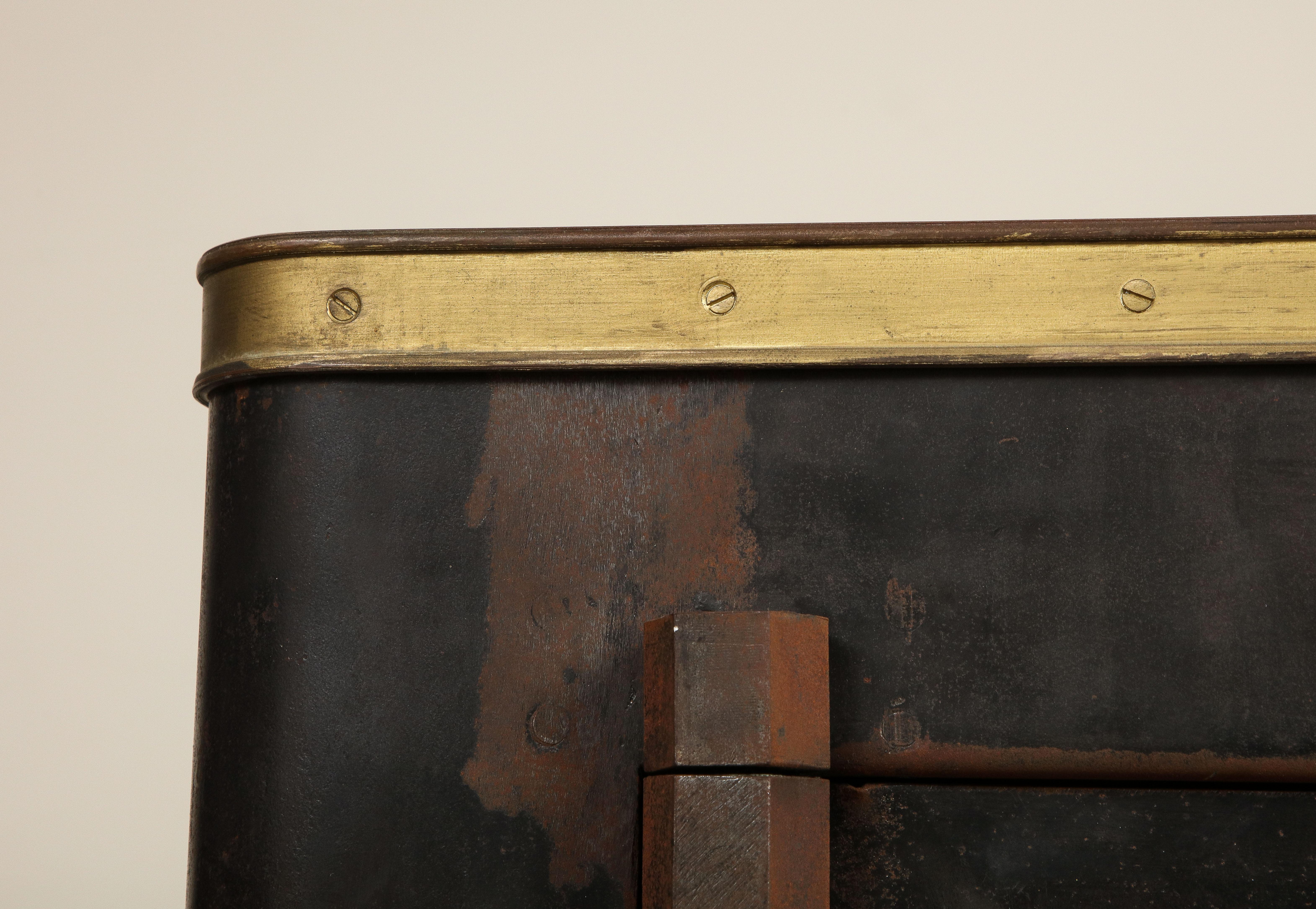 20th Century French Blackened Metal Cabinet with Brass Accents 1