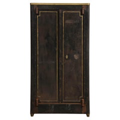 Vintage 20th Century French Blackened Metal Cabinet with Brass Accents