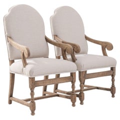 Antique 20th Century French Bleached Oak Armchairs
