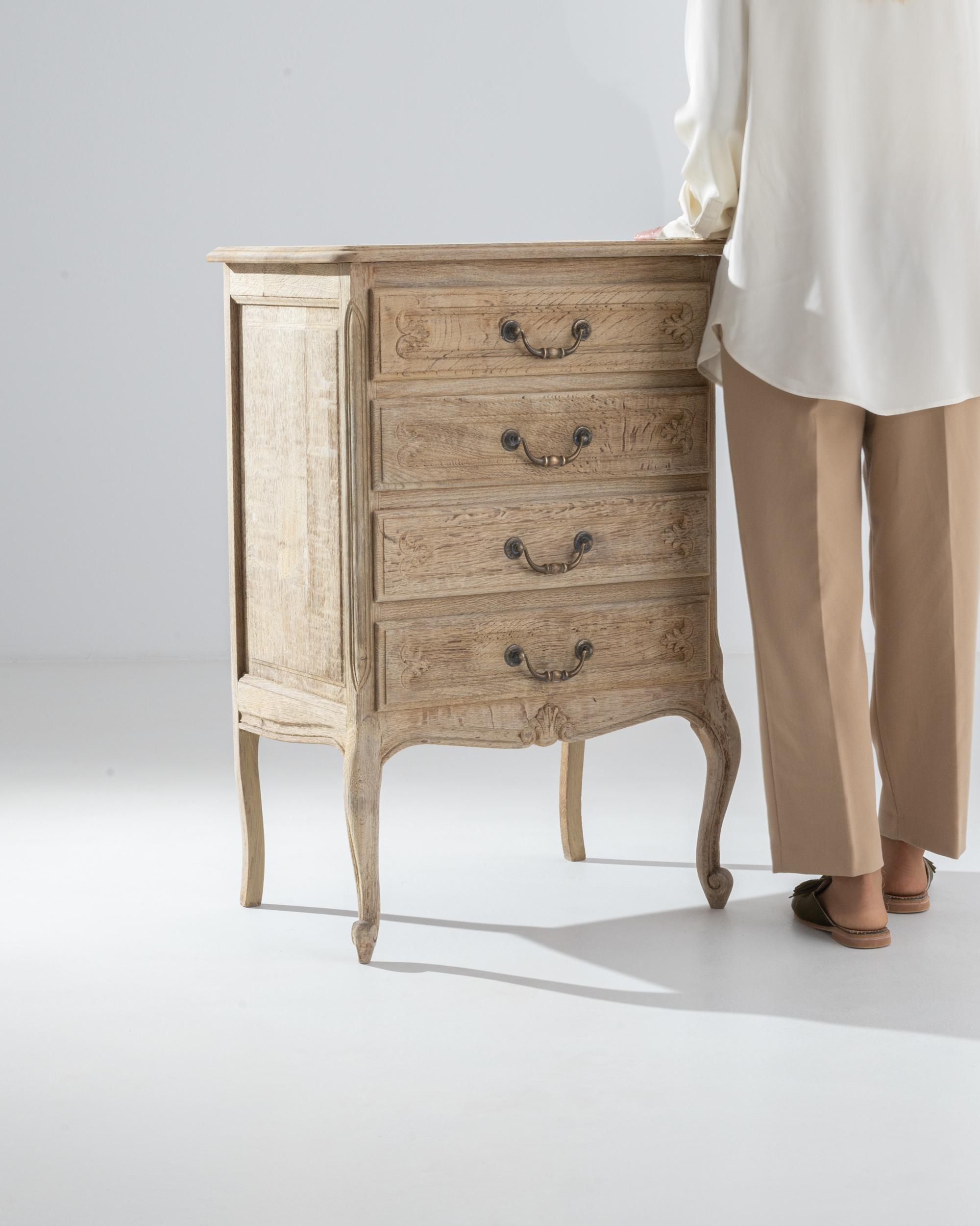 Hand-Carved 20th Century French Bleached Oak Chest Of Drawers