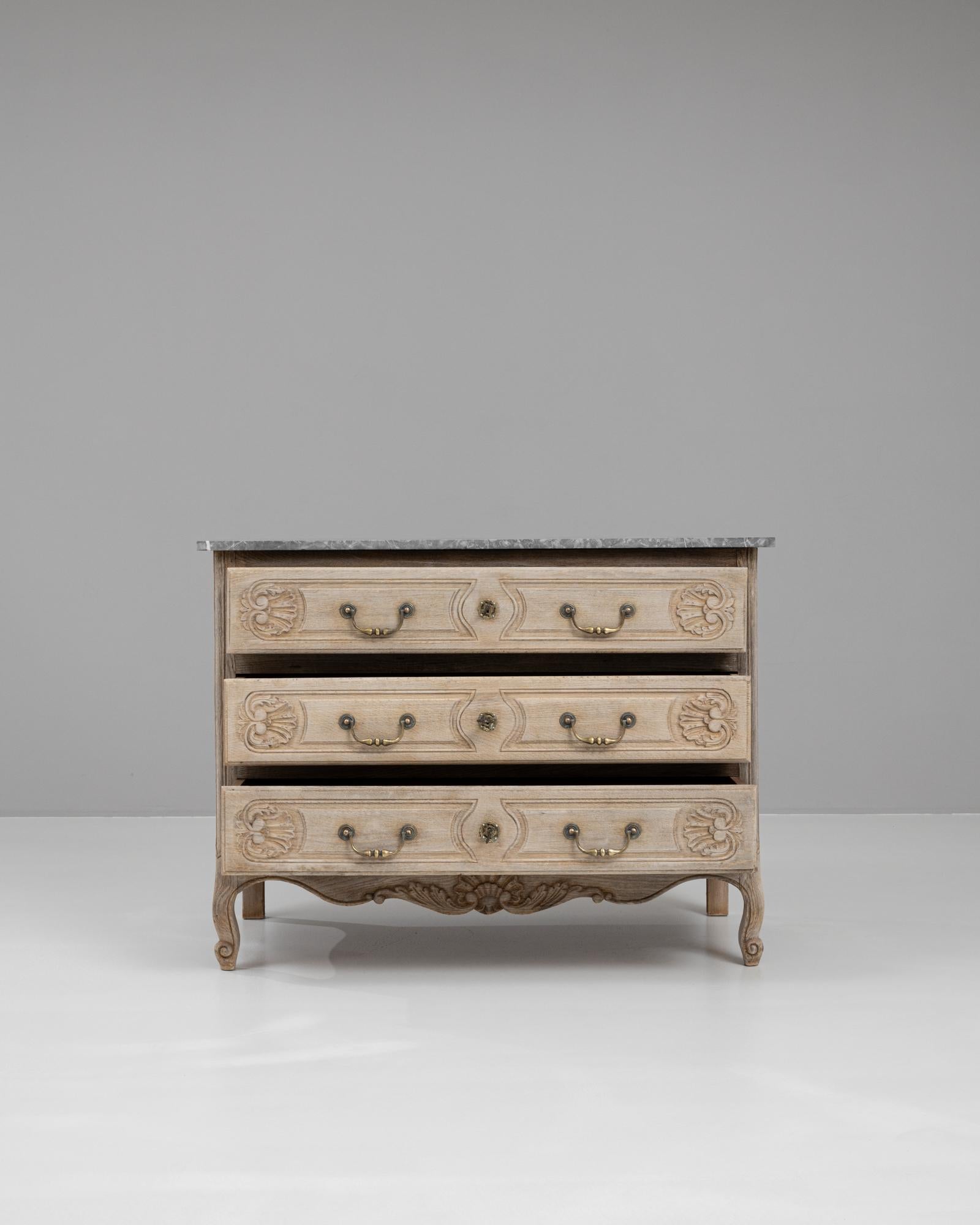 20th Century French Bleached Oak Chest Of Drawers With Marble Top In Good Condition In High Point, NC