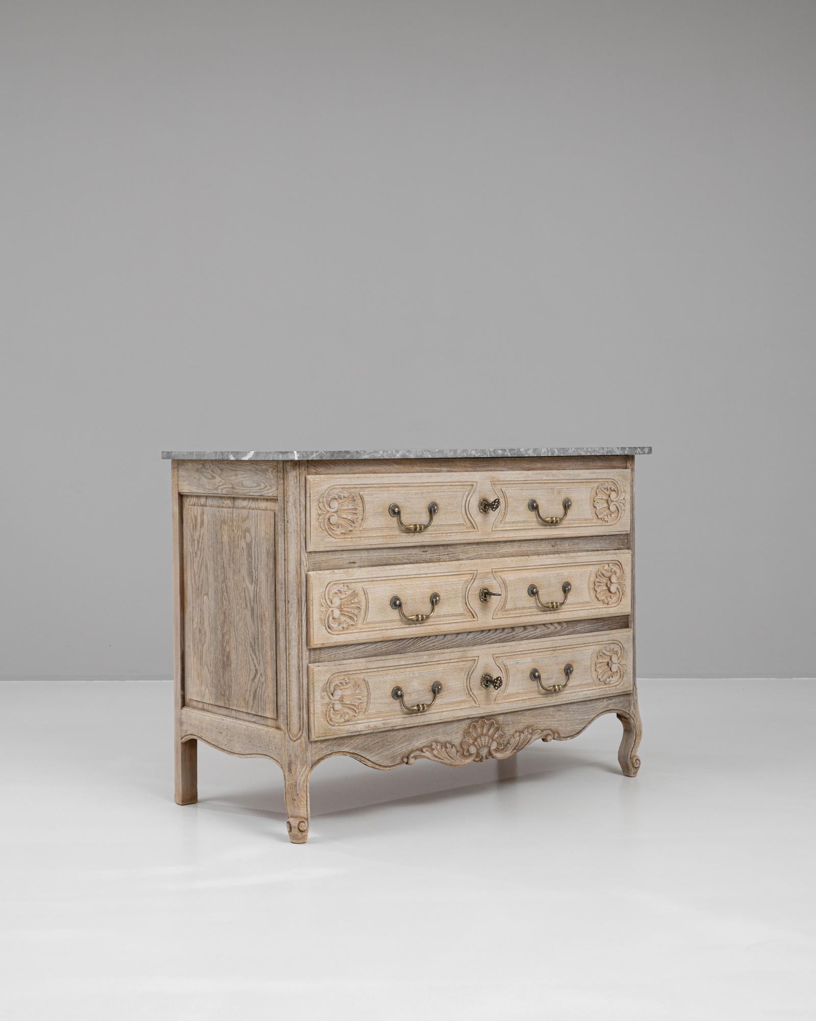 20th Century French Bleached Oak Chest Of Drawers With Marble Top 2