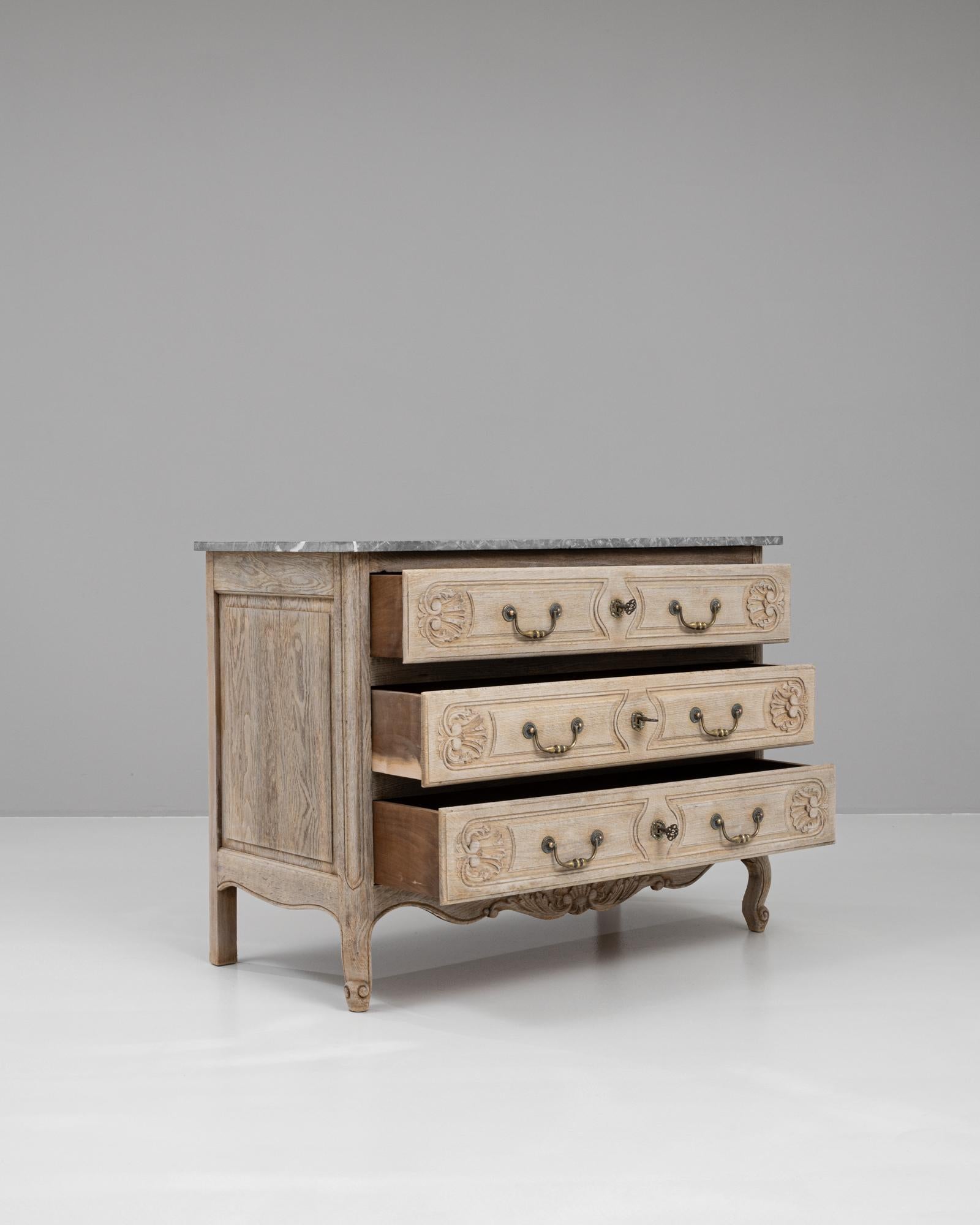 20th Century French Bleached Oak Chest Of Drawers With Marble Top 3