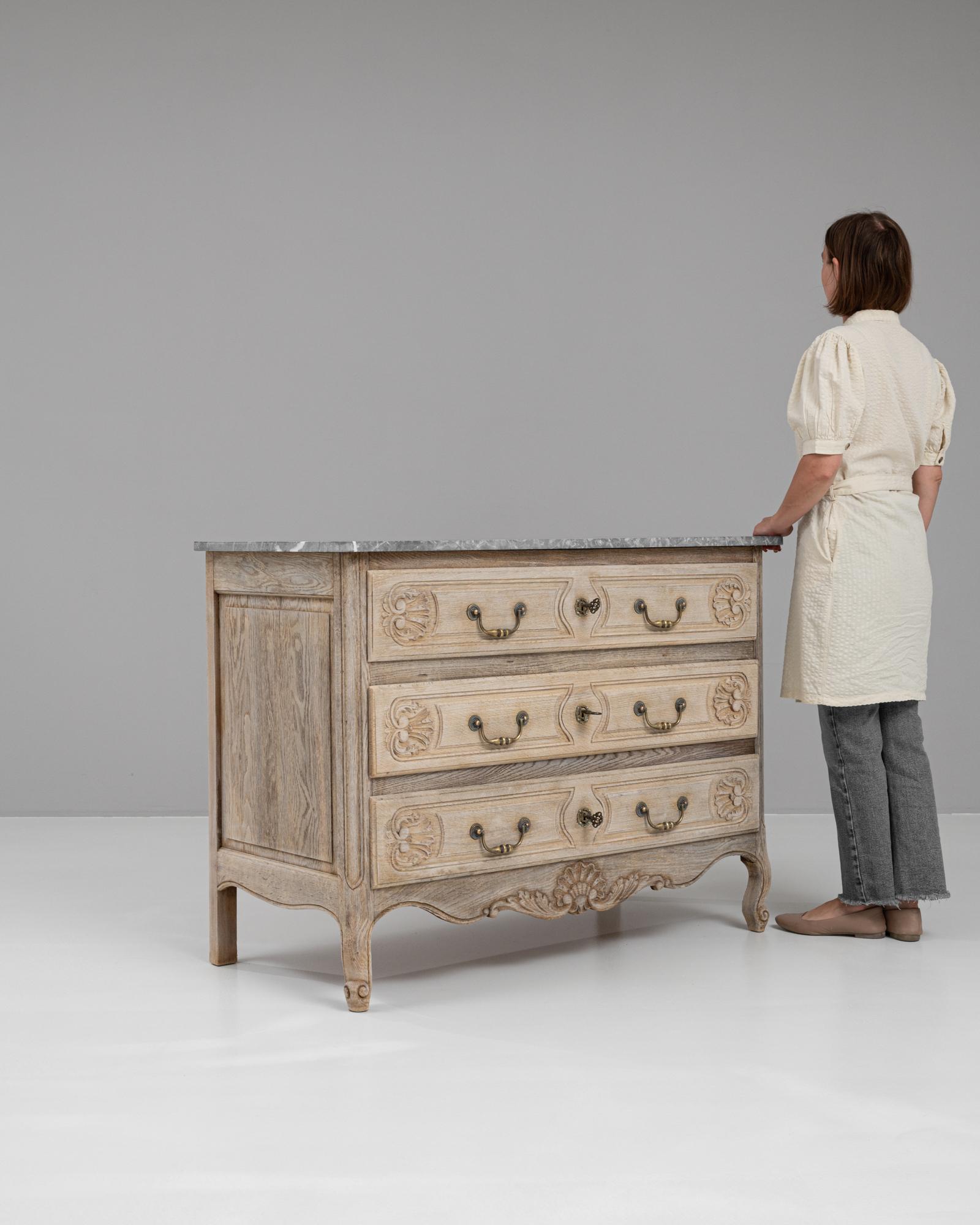 20th Century French Bleached Oak Chest Of Drawers With Marble Top 4