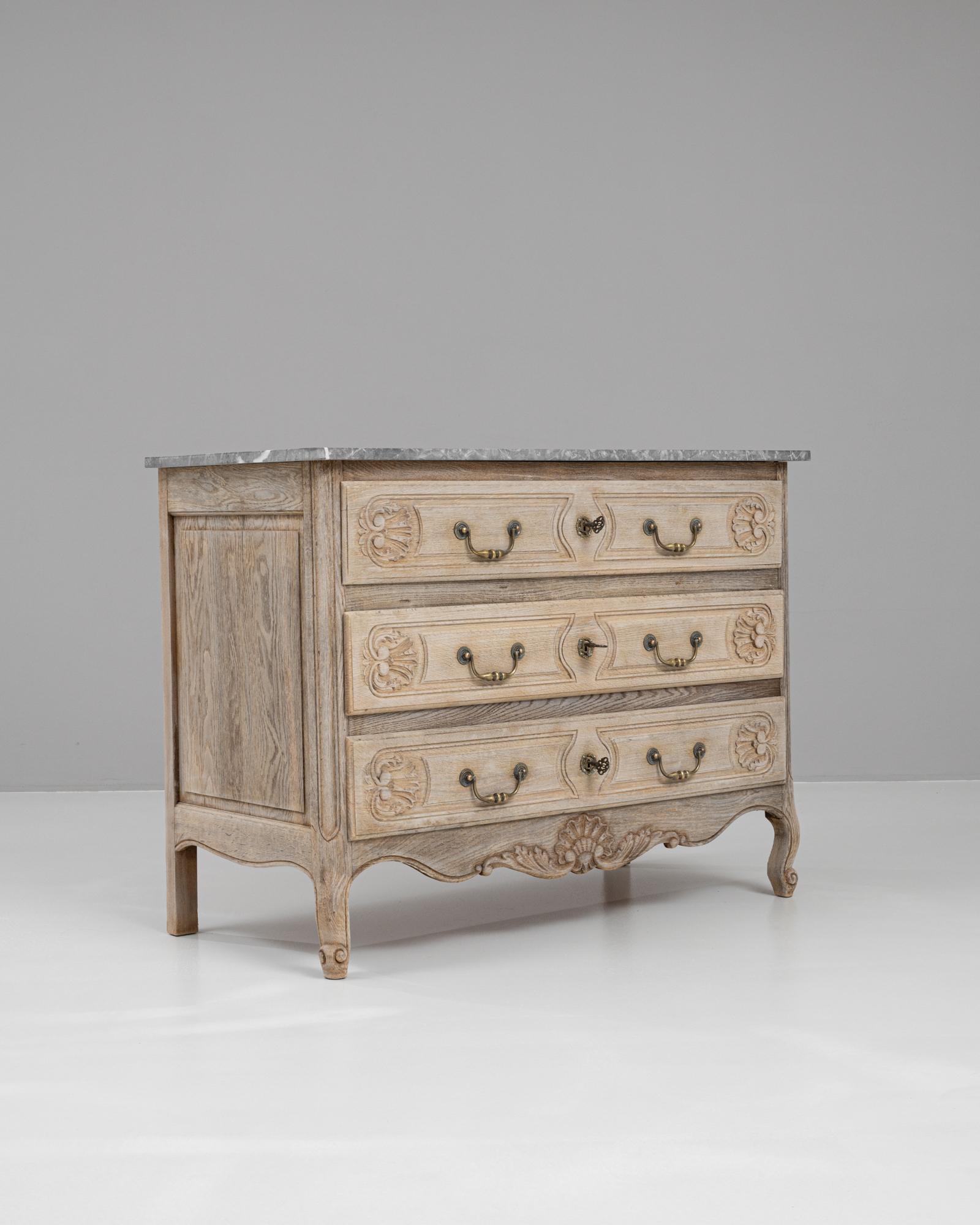 20th Century French Bleached Oak Chest Of Drawers With Marble Top 5