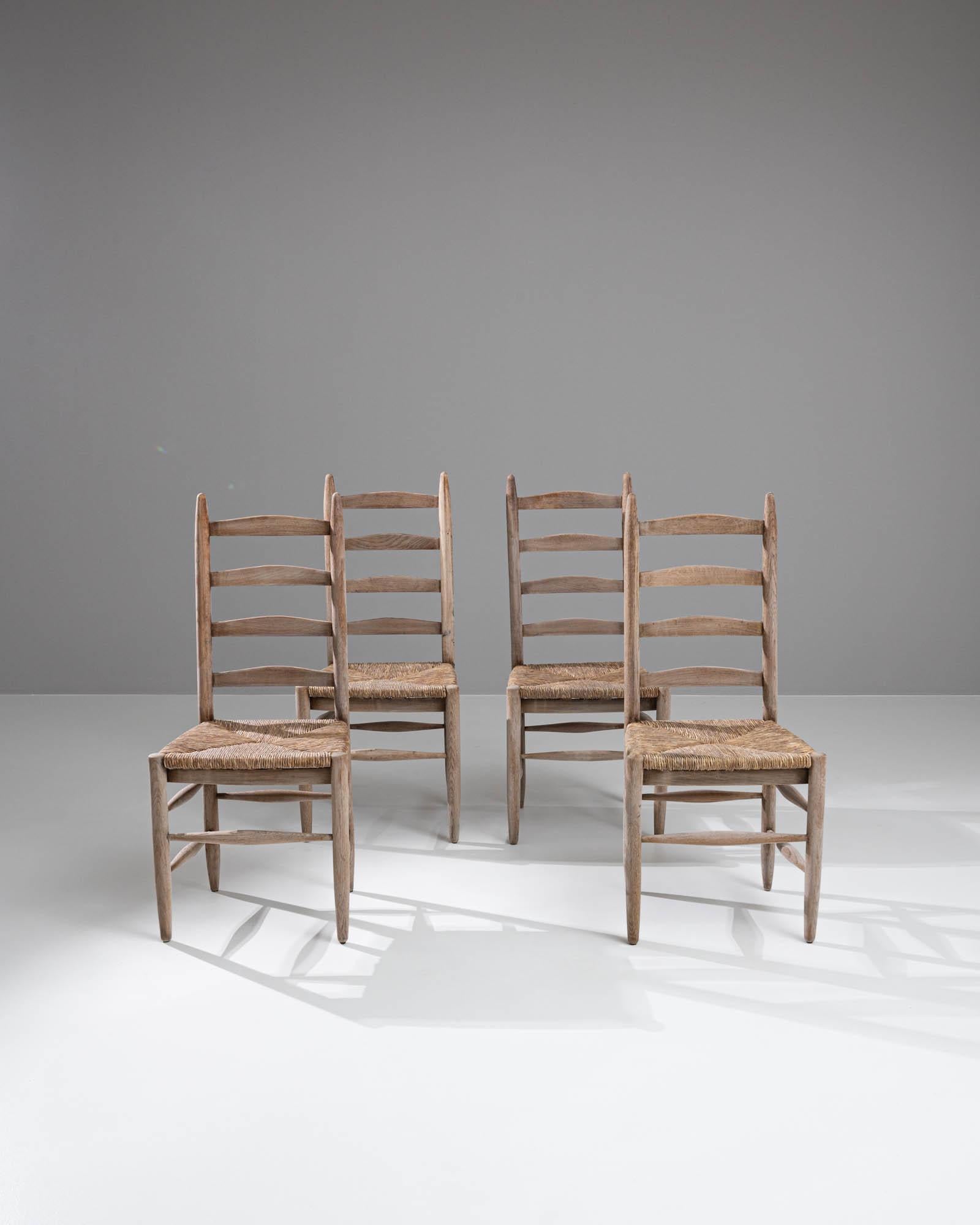 20th Century French Bleached Oak Dining Chairs, Set of 4 2