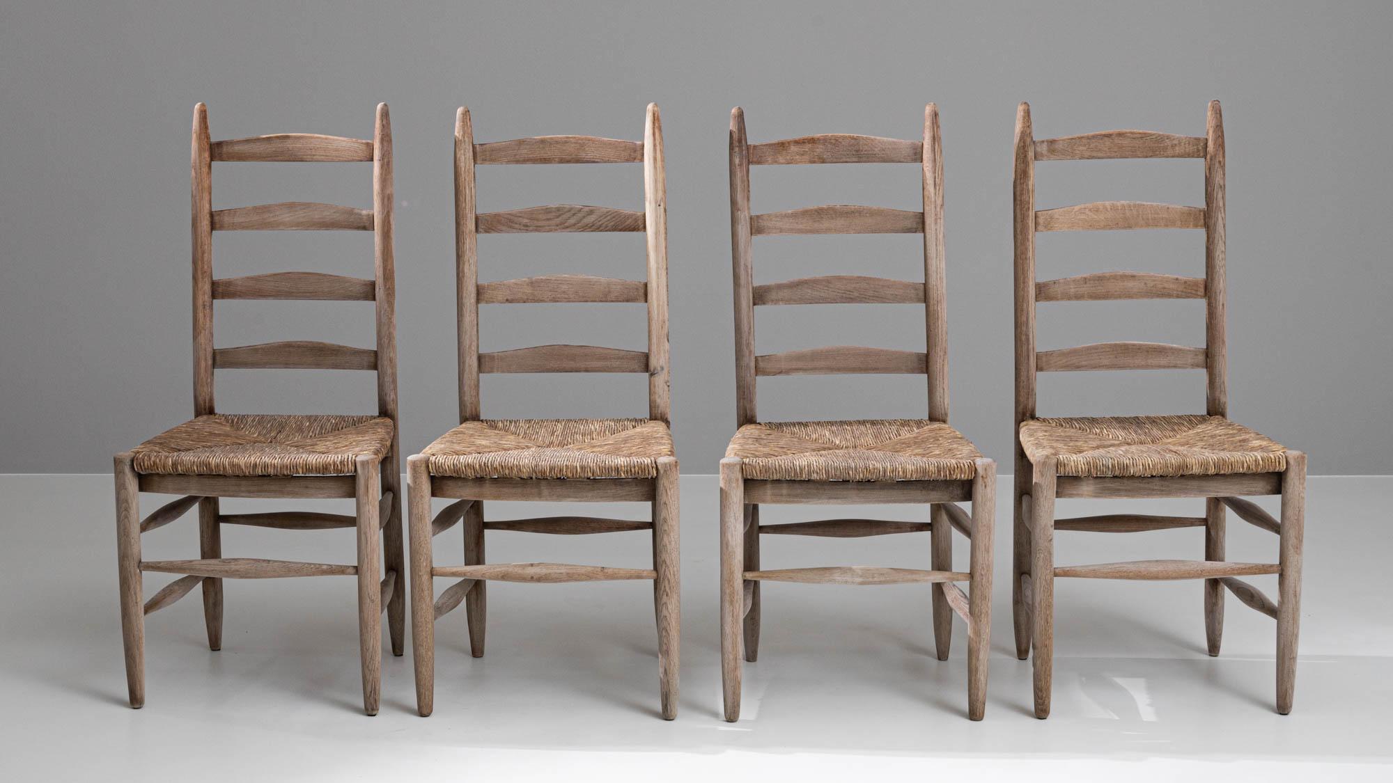 20th Century French Bleached Oak Dining Chairs, Set of 4 For Sale 4