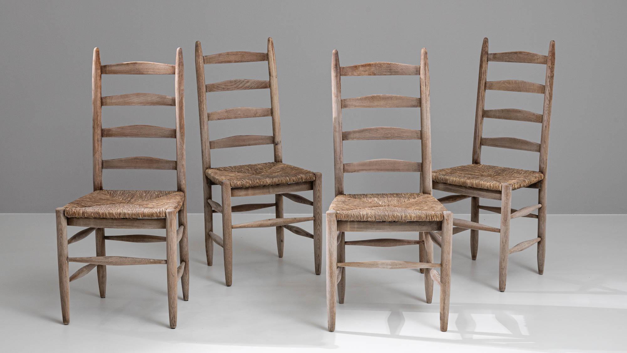 20th Century French Bleached Oak Dining Chairs, Set of 4 For Sale 5