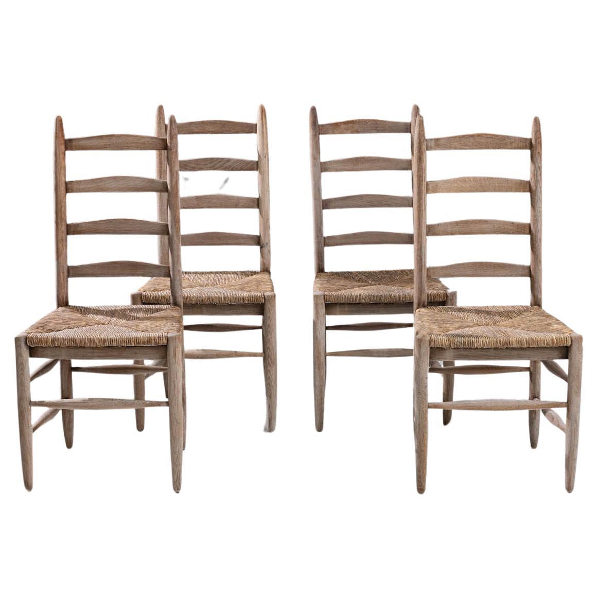 Chaises de salle à manger françaises du 20ème siècle en chêne blanchi, lot de 4