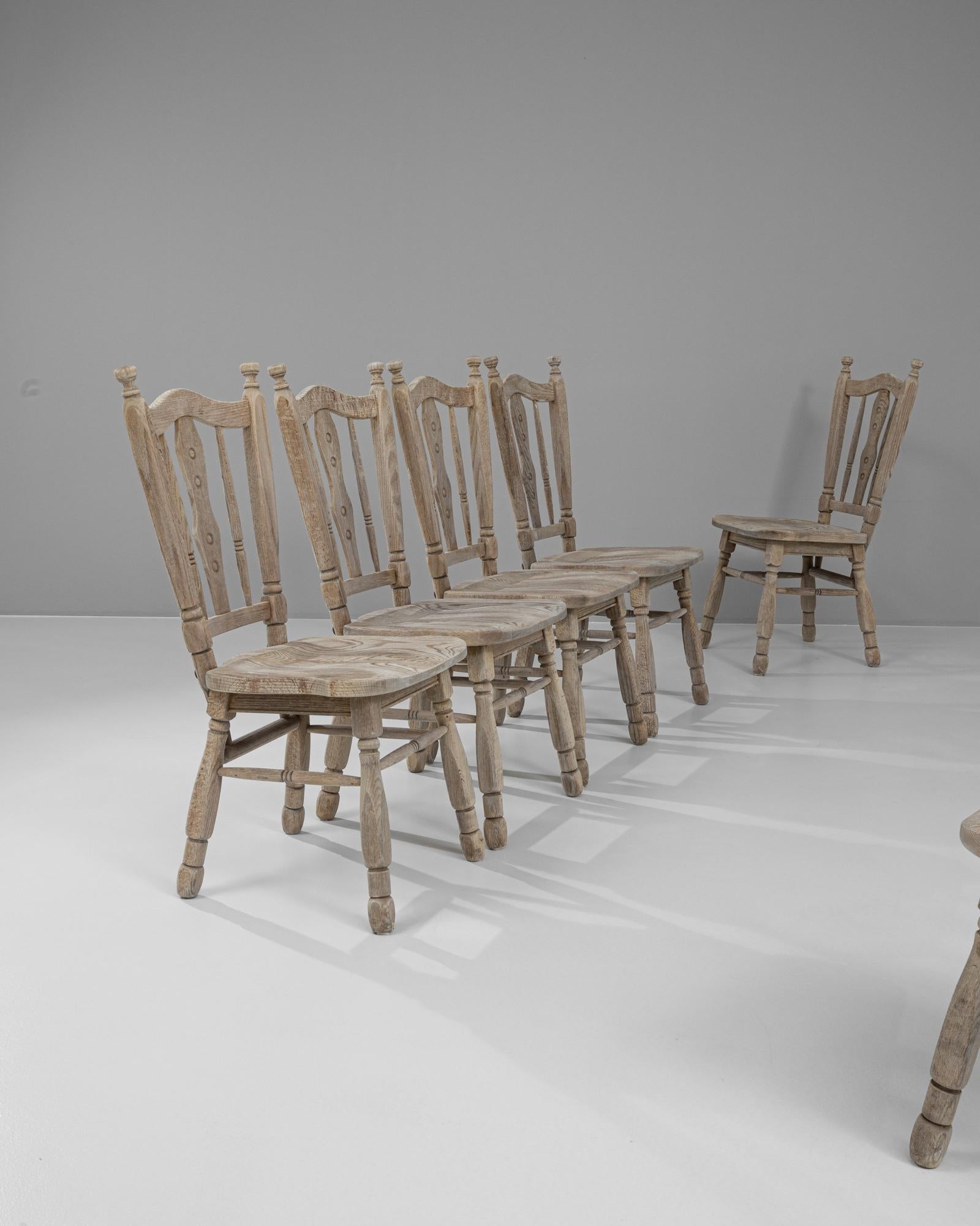 Francese Sedie da pranzo francesi in Oak sbiancato del XX secolo, set di 6 pezzi in vendita