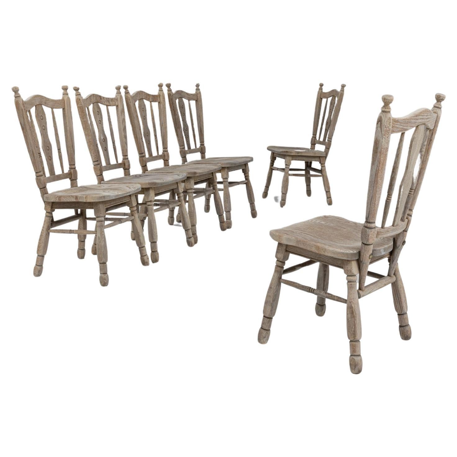 20th Century French Bleached Oak Dining Chairs, Set of 6