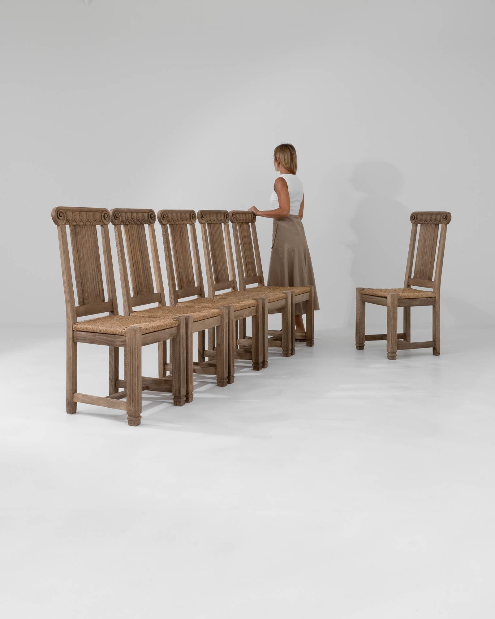 20th Century French Bleached Oak Dining Chairs, Set of Six In Good Condition For Sale In High Point, NC