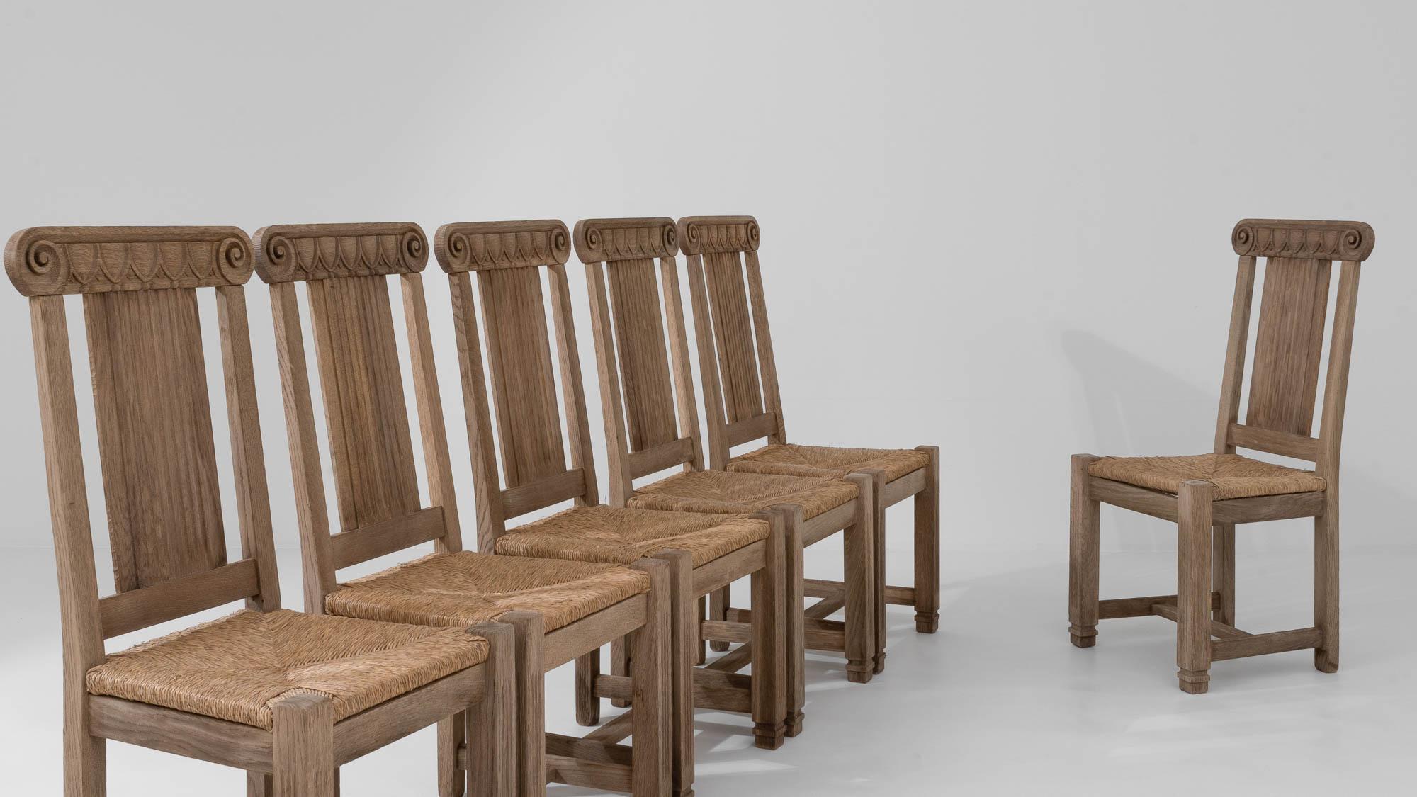 Wood 20th Century French Bleached Oak Dining Chairs, Set of Six For Sale