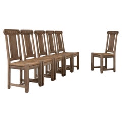 Vintage 20th Century French Bleached Oak Dining Chairs, Set of Six