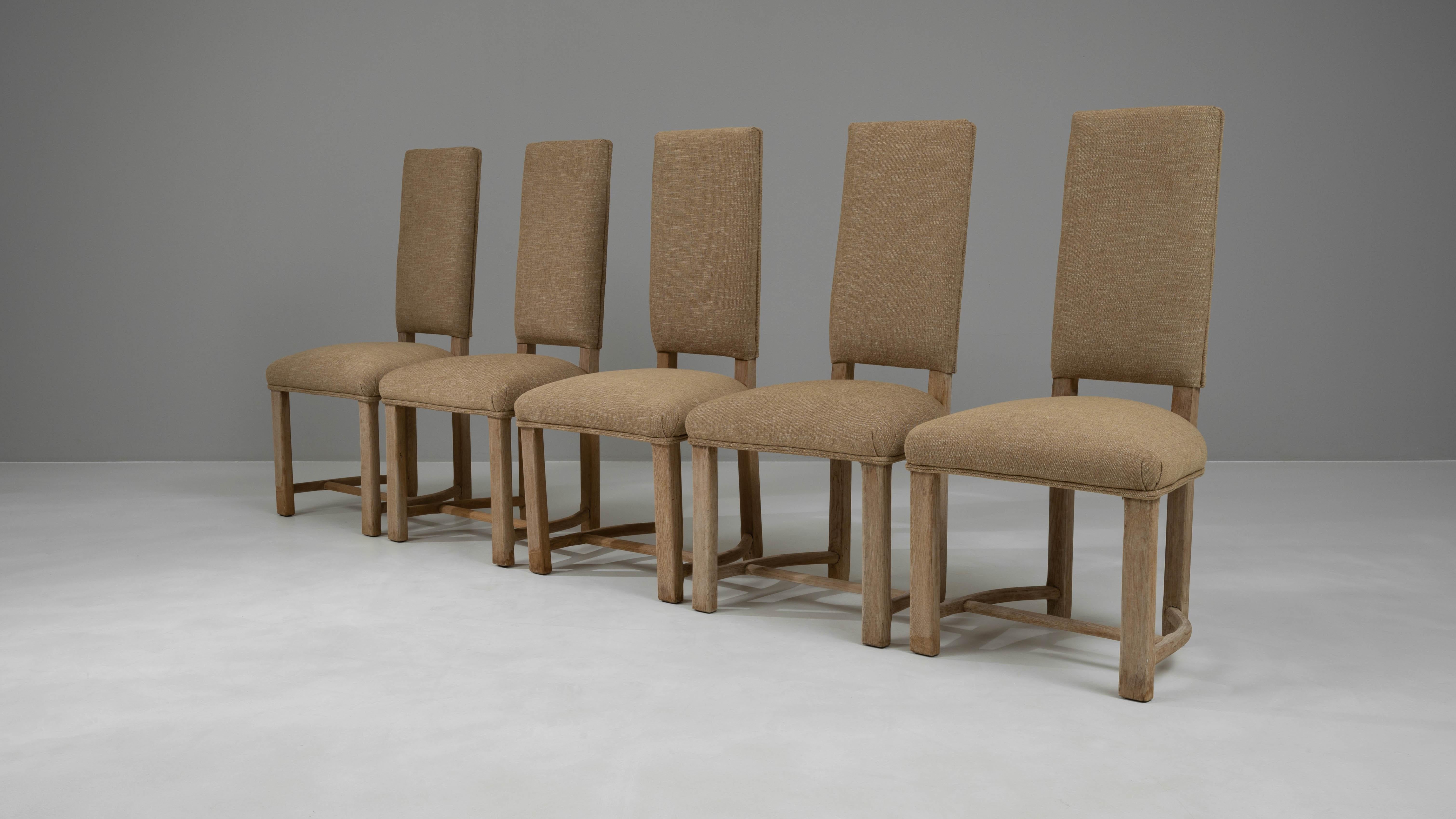 20th Century French Bleached Oak Dining Chairs With Upholstered Seats And Backs For Sale 6
