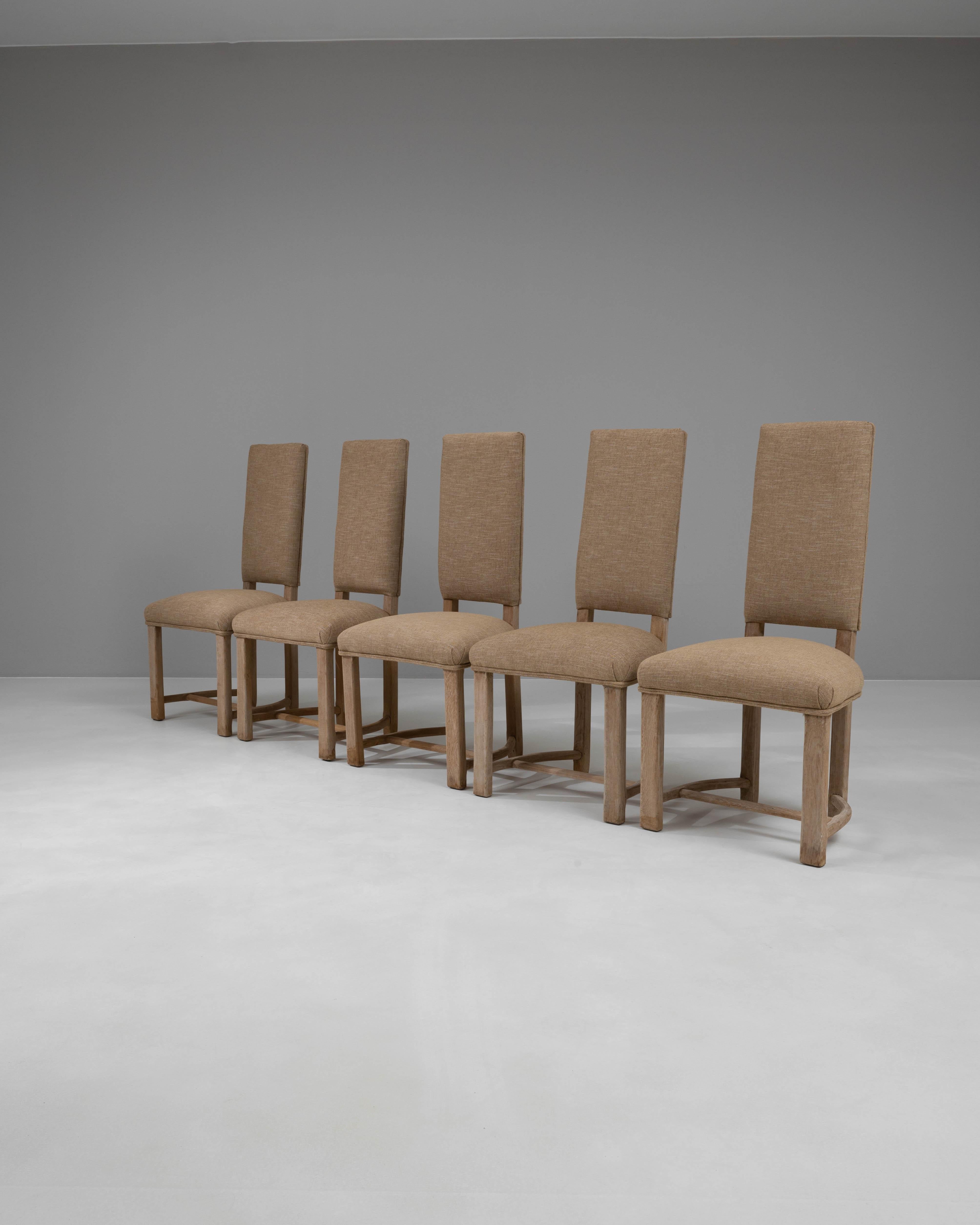 20th Century French Bleached Oak Dining Chairs With Upholstered Seats And Backs For Sale 4