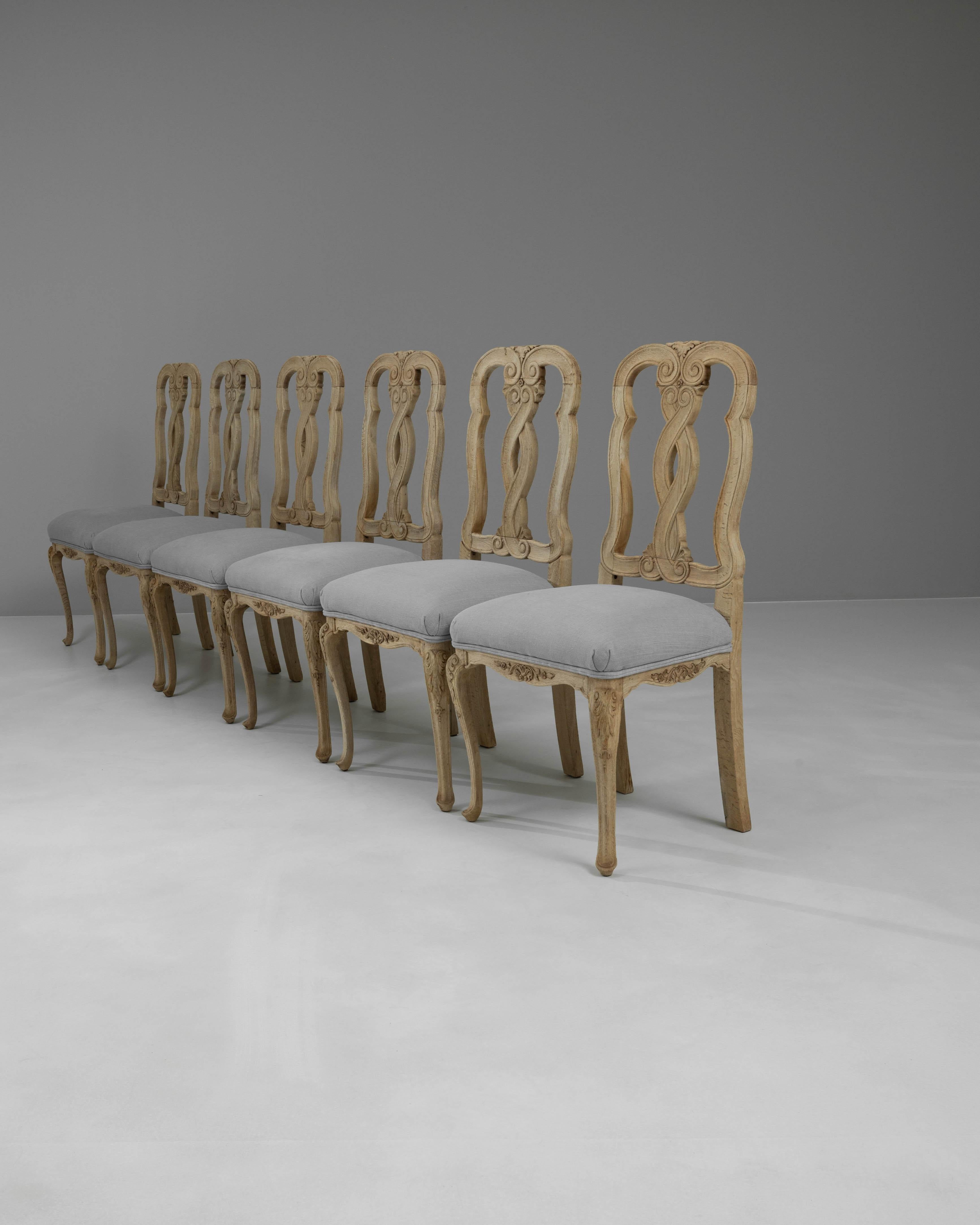 20th Century French Bleached Oak Dining Chairs With Upholstered Seats, Set of 6 For Sale 5