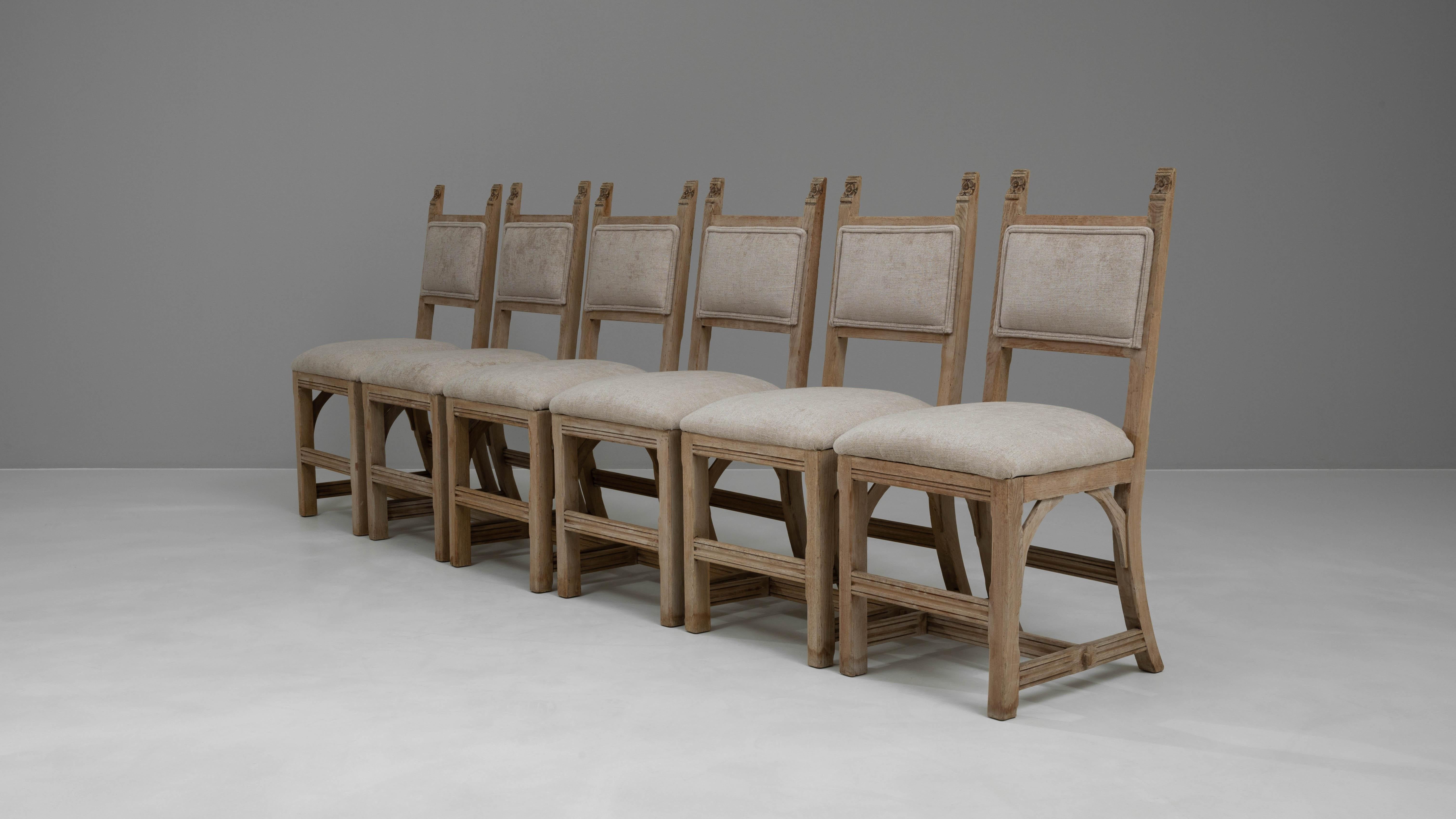 20th Century French Bleached Oak Dining Chairs With Upholstered Seats, Set of 6 For Sale 6