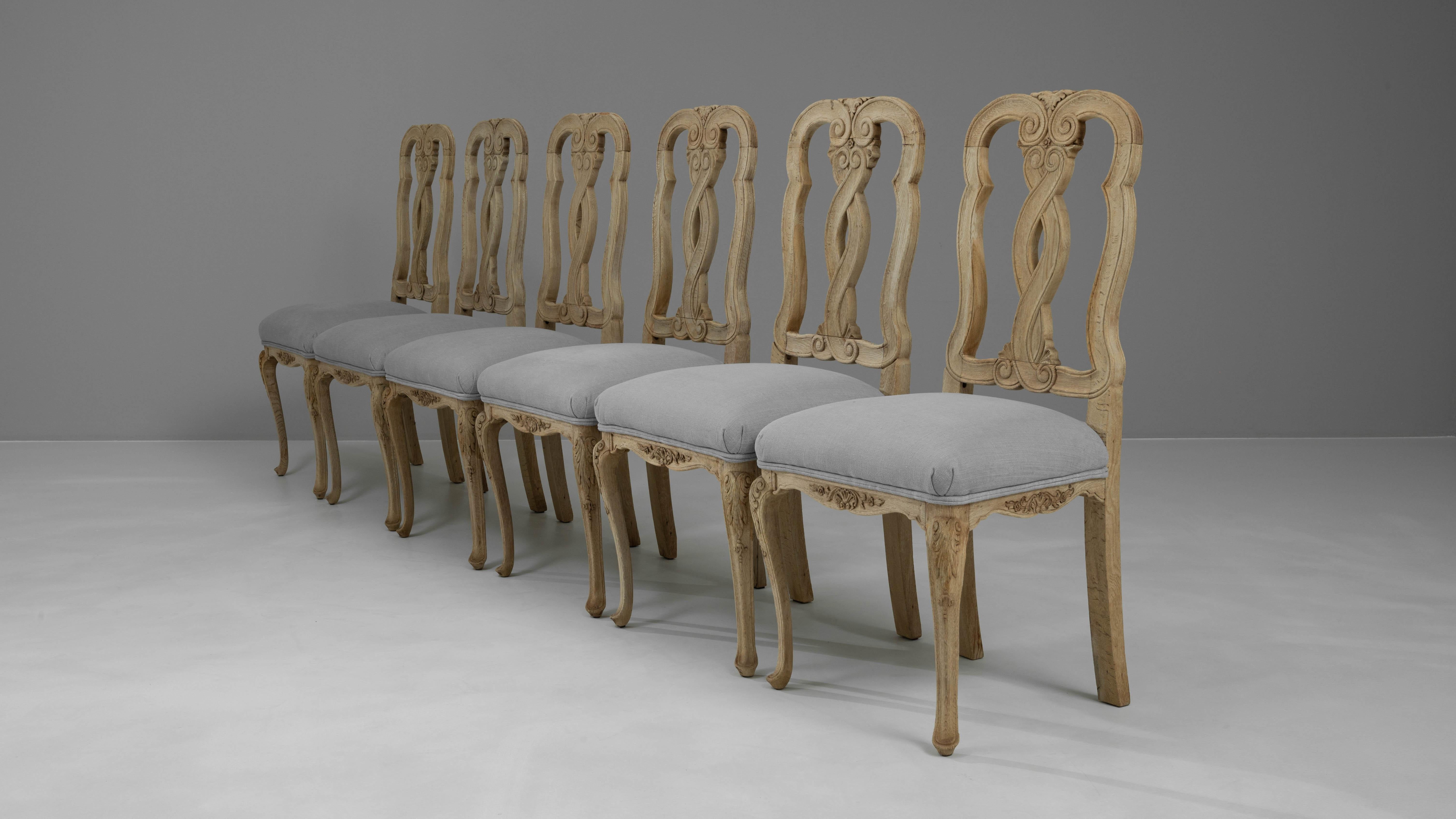 20th Century French Bleached Oak Dining Chairs With Upholstered Seats, Set of 6 For Sale 7