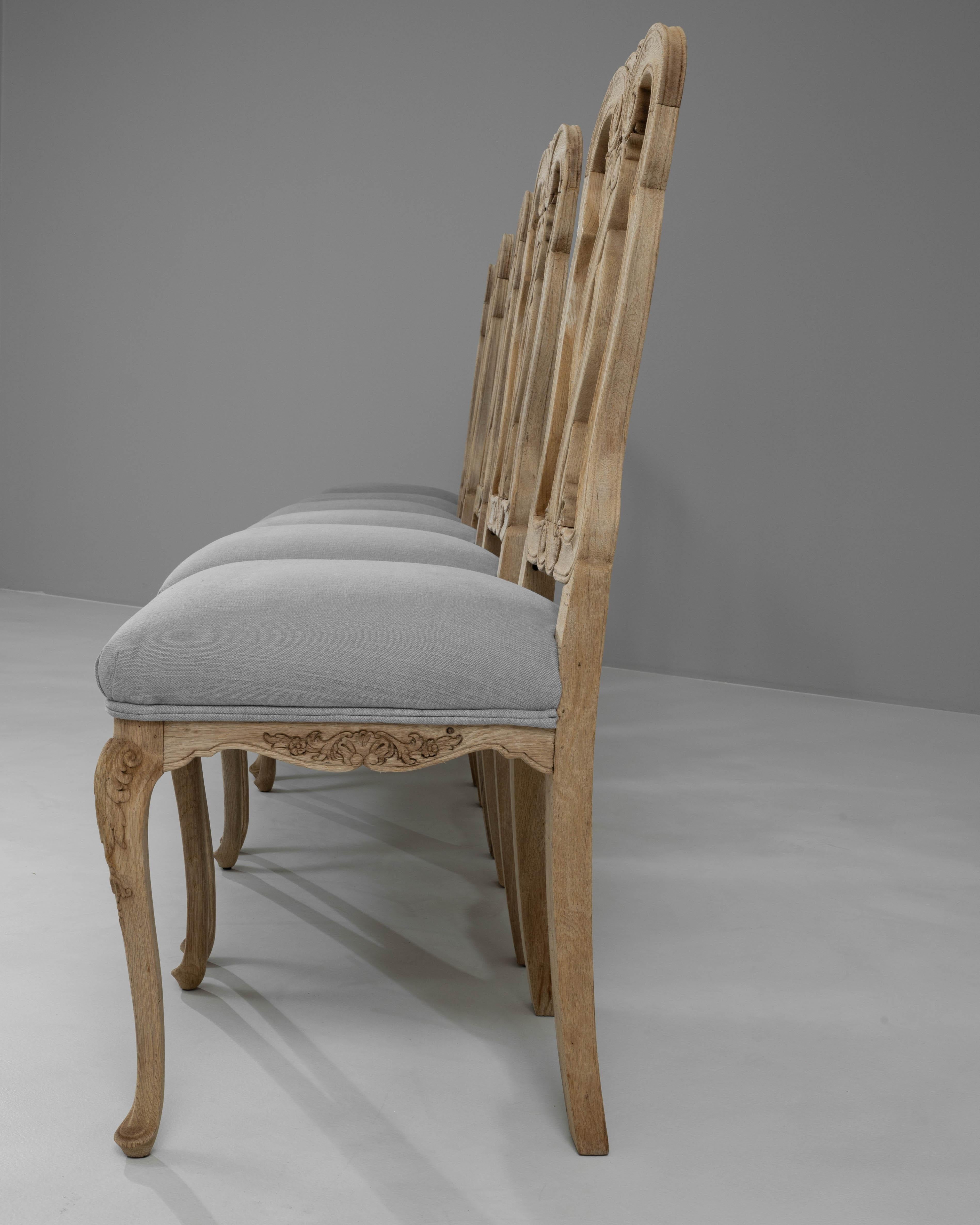 20th Century French Bleached Oak Dining Chairs With Upholstered Seats, Set of 6 For Sale 8