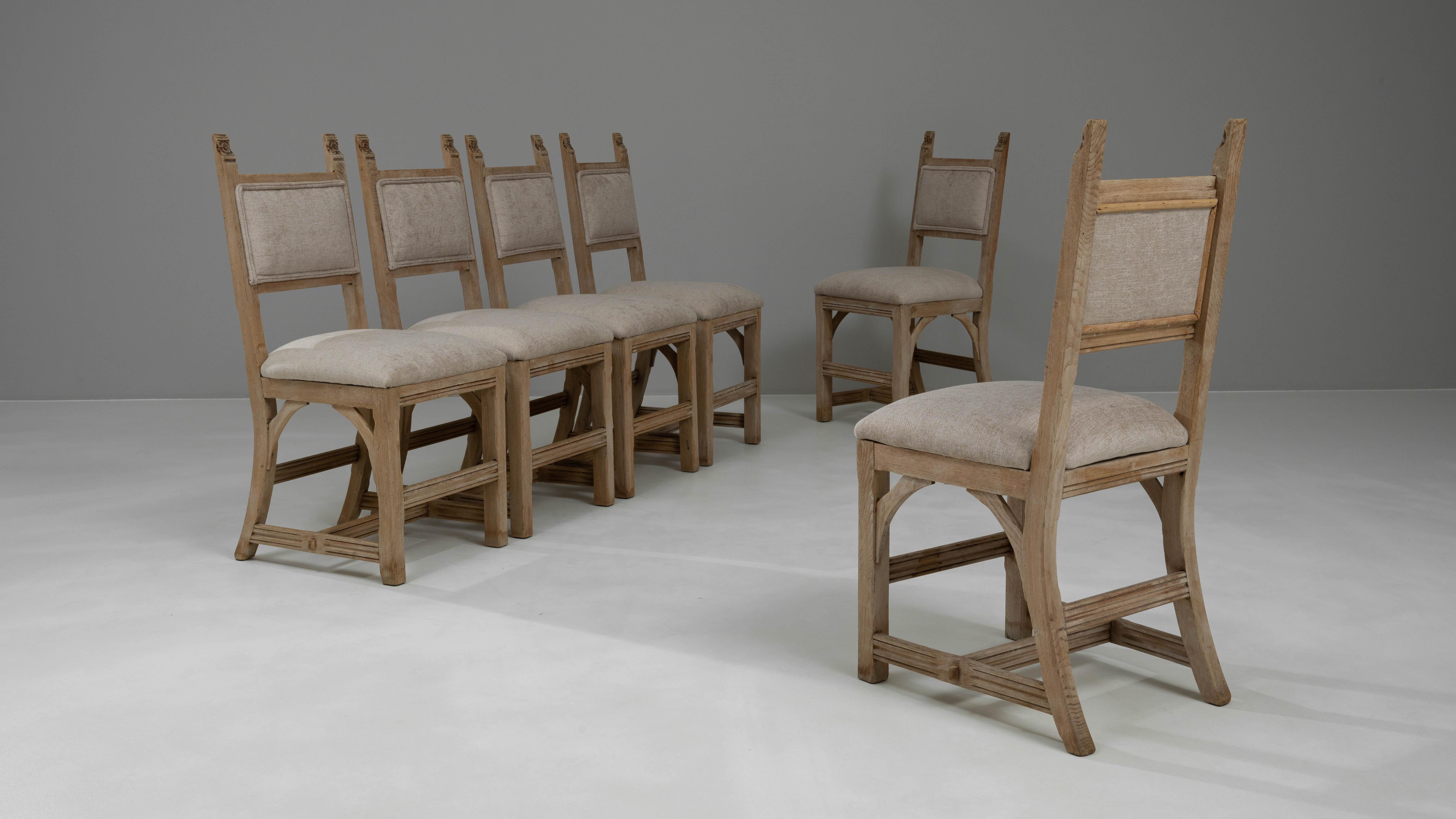 20th Century French Bleached Oak Dining Chairs With Upholstered Seats, Set of 6 In Good Condition For Sale In High Point, NC