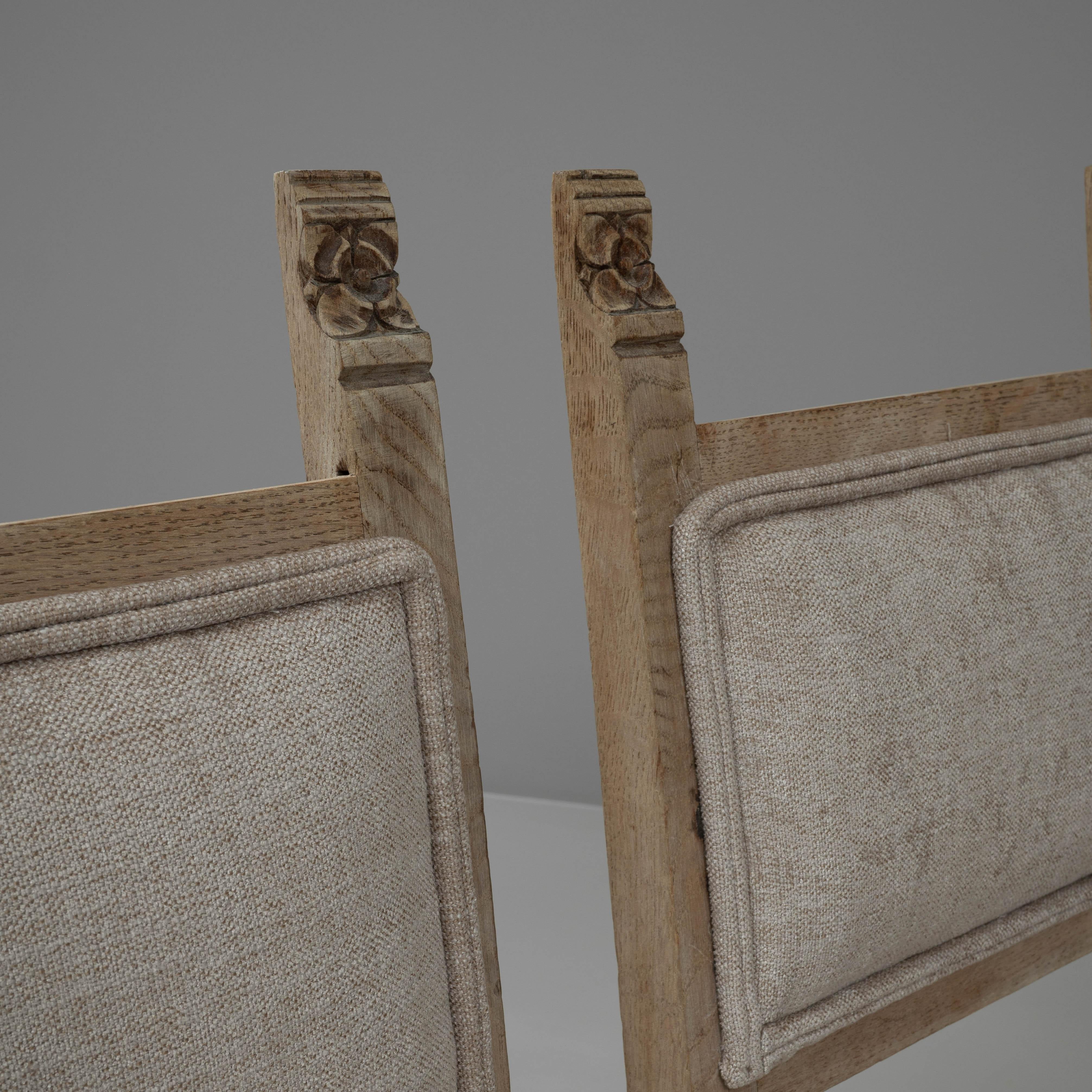 Upholstery 20th Century French Bleached Oak Dining Chairs With Upholstered Seats, Set of 6 For Sale