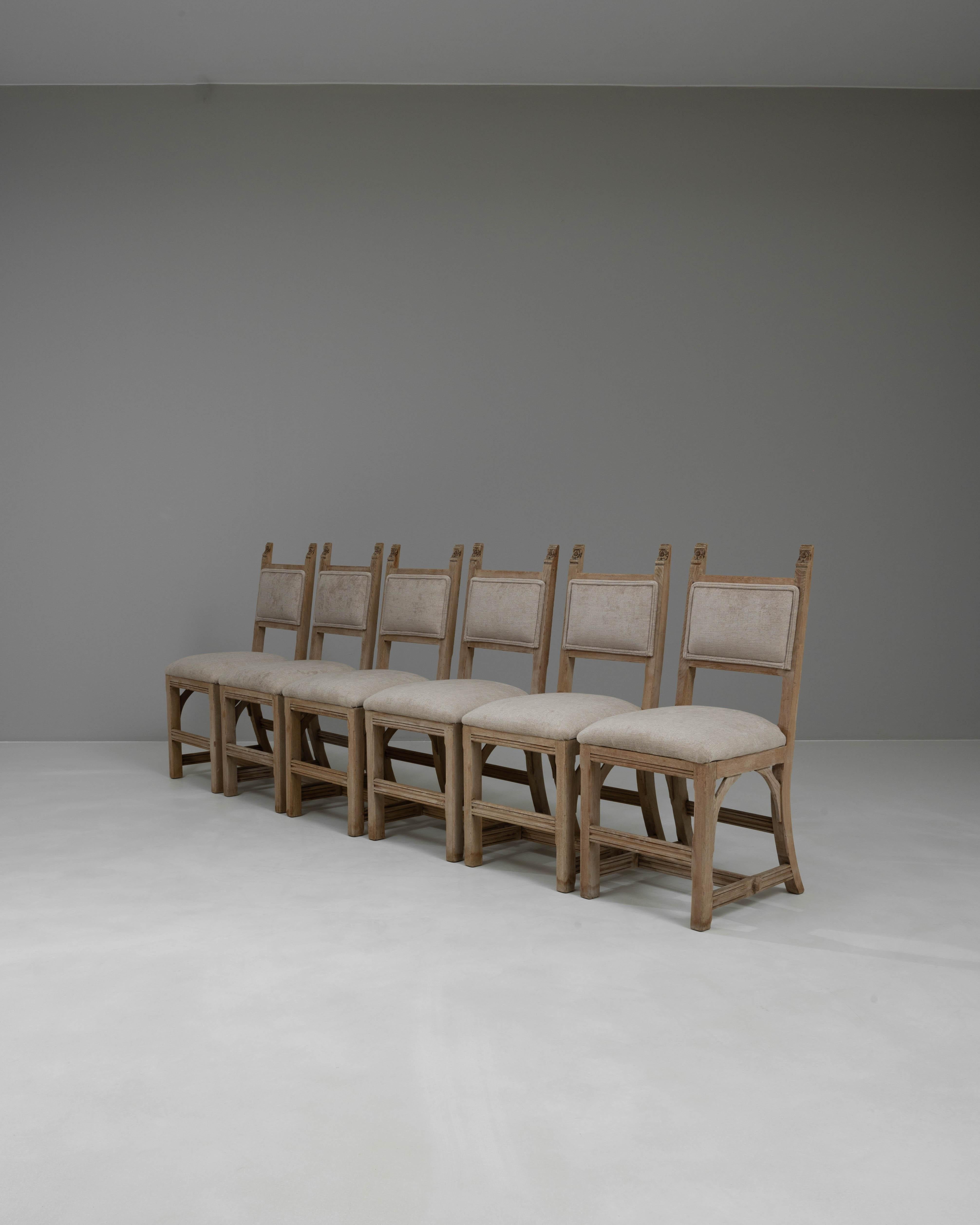 20th Century French Bleached Oak Dining Chairs With Upholstered Seats, Set of 6 For Sale 4