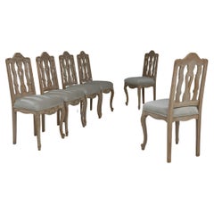 Vintage 20th Century French Bleached Oak Dining Chairs With Upholstered Seats, Set of 6