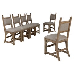 Vintage 20th Century French Bleached Oak Dining Chairs With Upholstered Seats, Set of 6