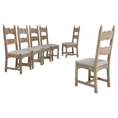 20th Century French Bleached Oak Dining Chairs With Upholstered Seats, Set of 6