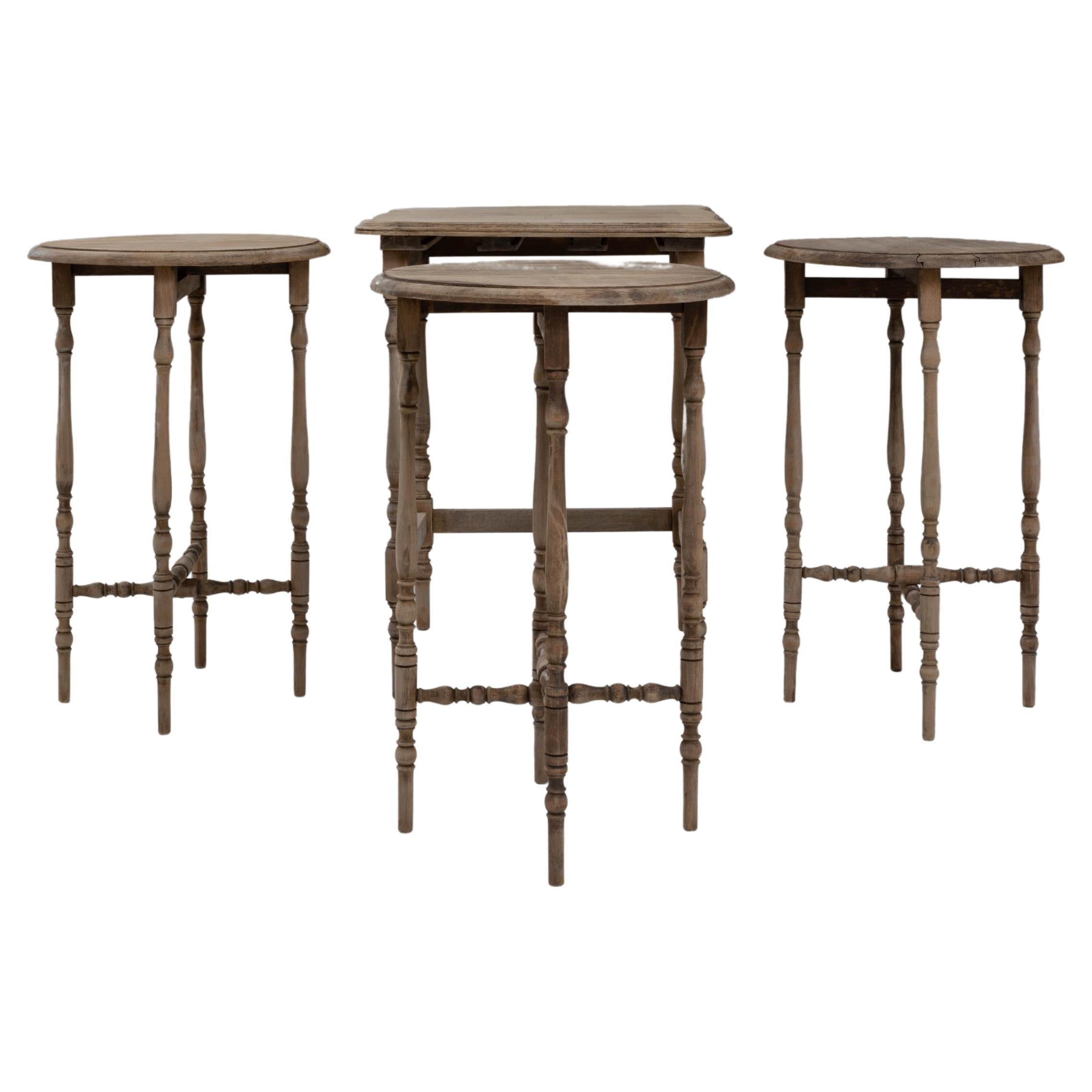 20th Century French Bleached Oak Nesting Tables, Set of 4 For Sale