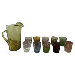 20th century French Blown Glass and Carafe By Biot, 1940s