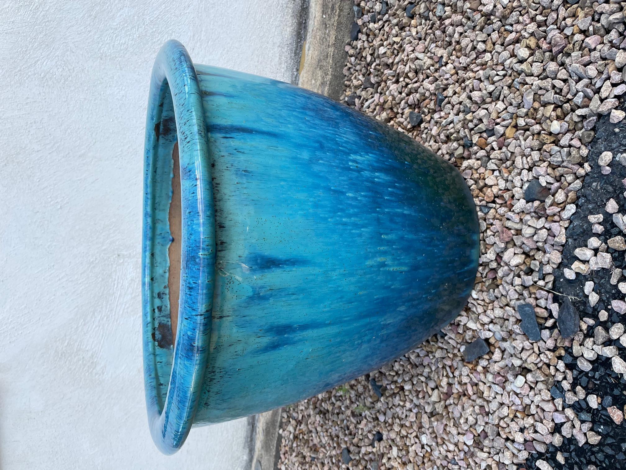 20th century French Blue Ceramic Flower Planter 1