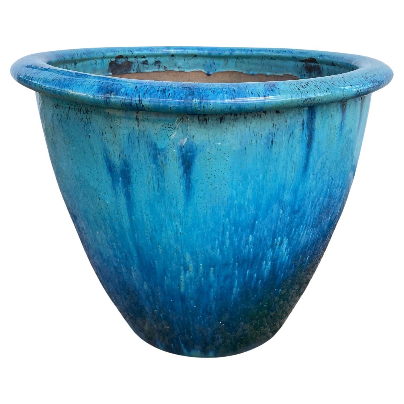 20th century French Blue Ceramic Flower Planter