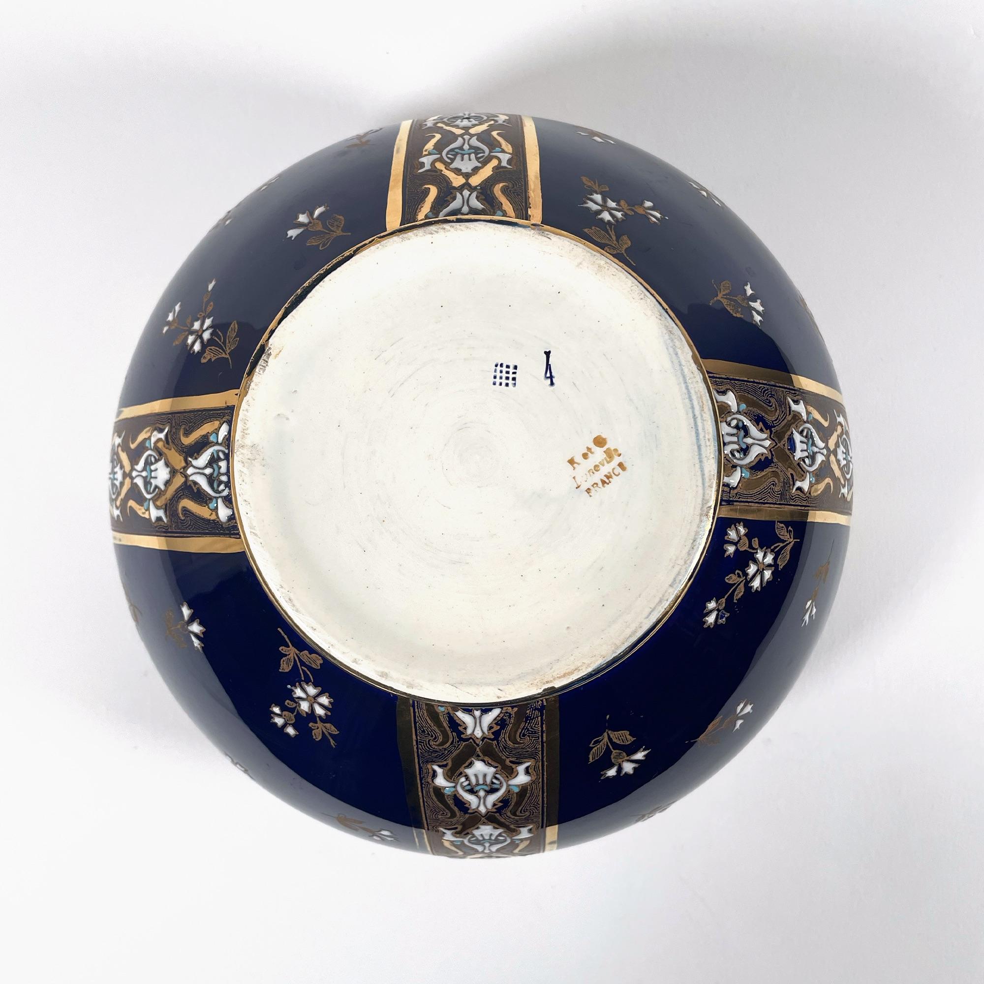 20th Century French Blue Faience pot cover by R&G Lunéville 1