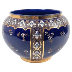 Vintage 20th Century French Blue Faience pot cover by R&G Lunéville