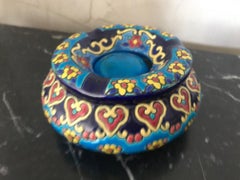 Cendrier en émaux bleu Longwy français du 20ème siècle, années 1950