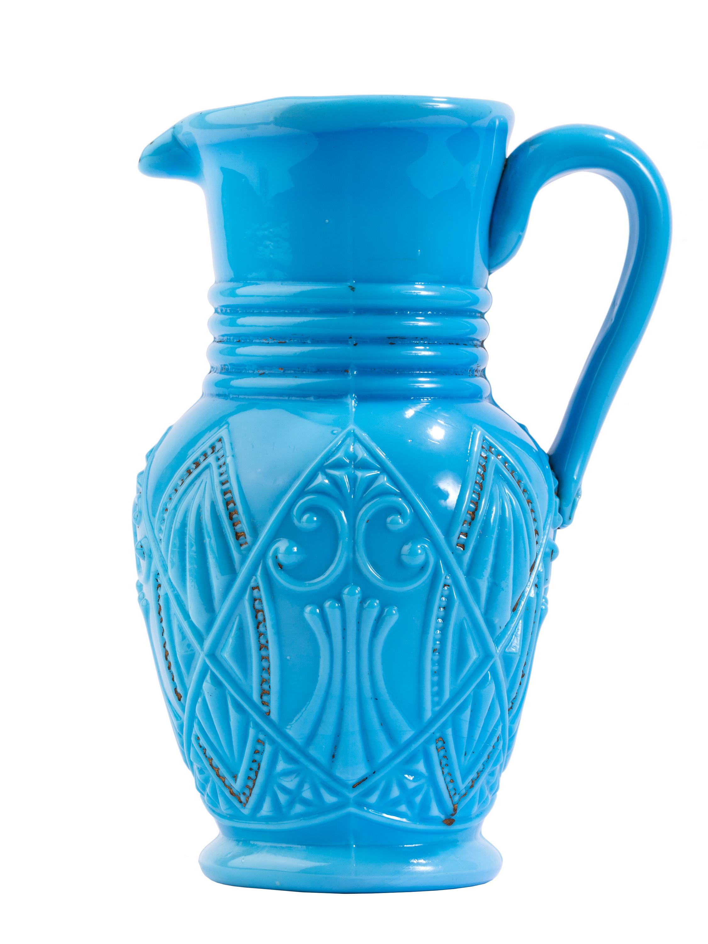 blue milk glass pitcher
