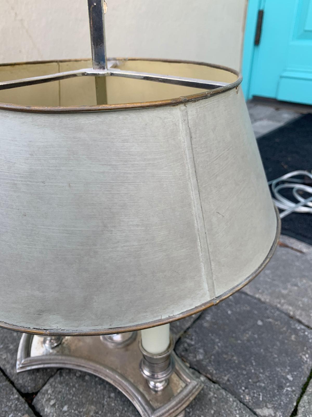 Early 20th Century French Bouillotte Lamp with Custom Painted Shade, Stamped 4