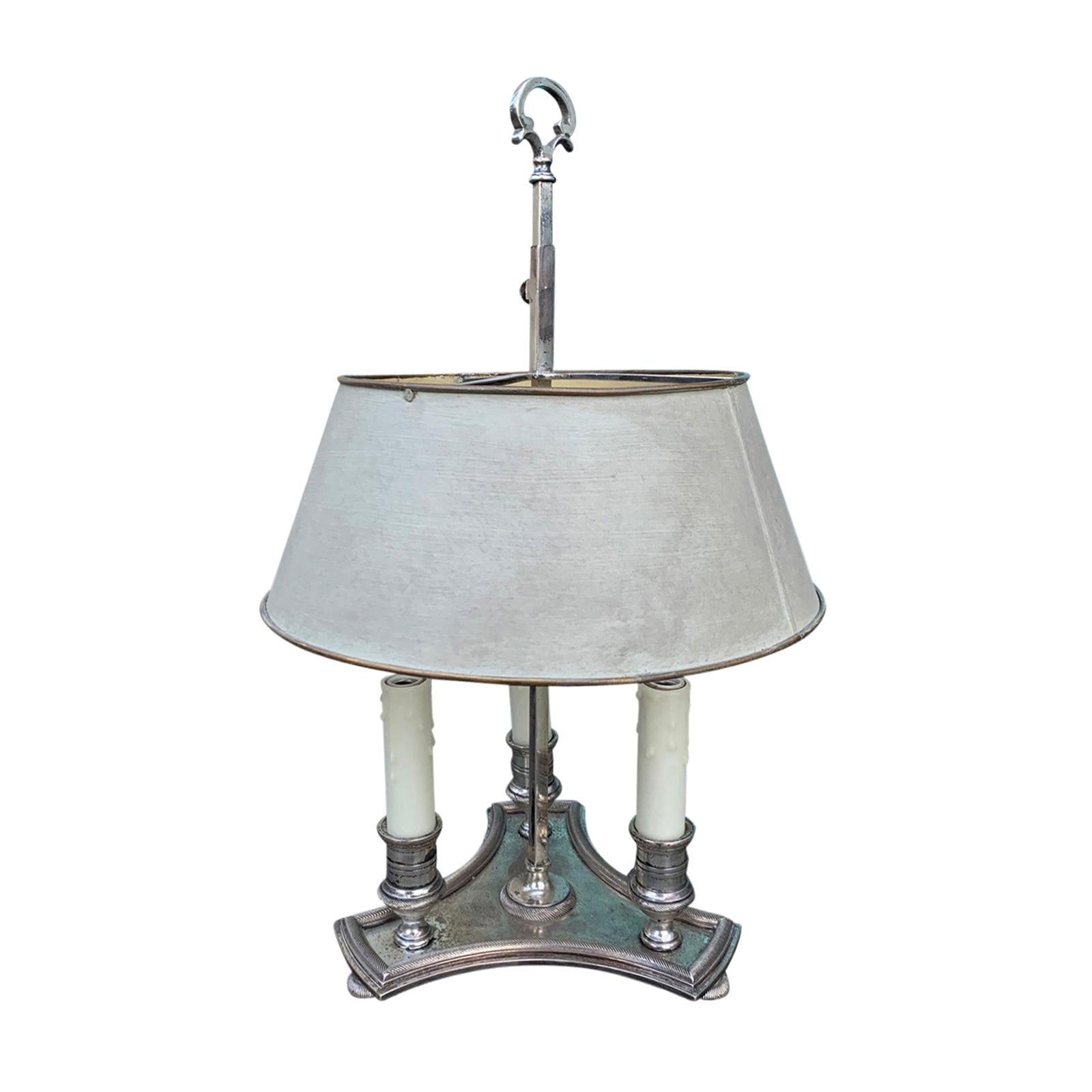 Early 20th Century French Bouillotte Lamp with Custom Painted Shade, Stamped