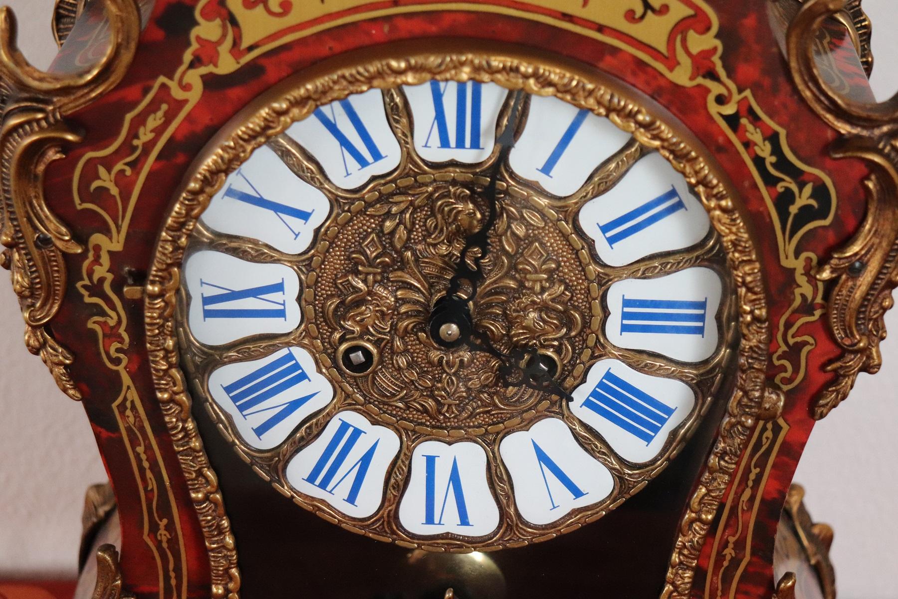 20th Century French Boulle Louis XV Style Table Clock Pendule In Excellent Condition In Casale Monferrato, IT